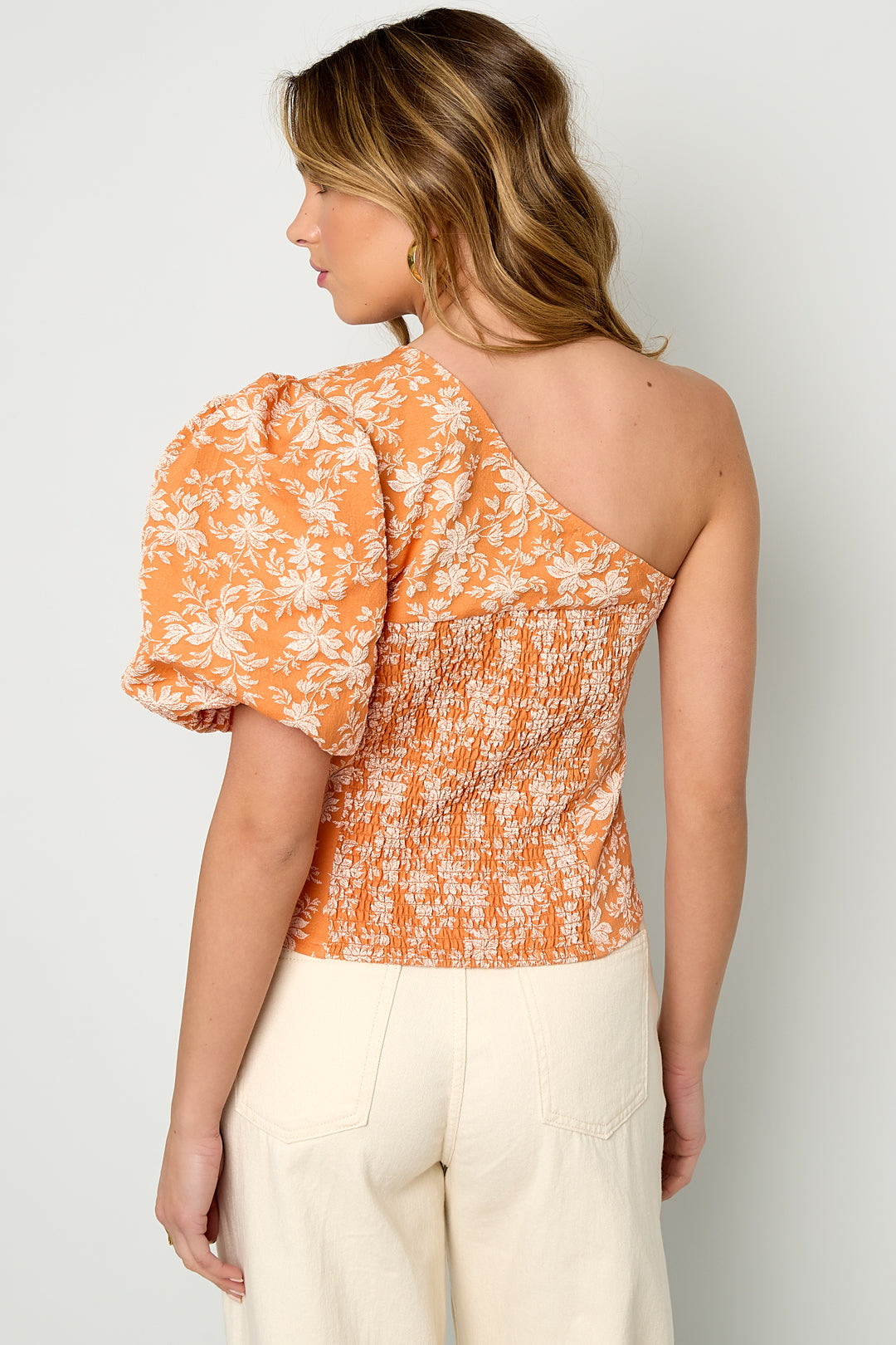 Dames one-shoulder top van polyester met bloemenprint – productfoto 4