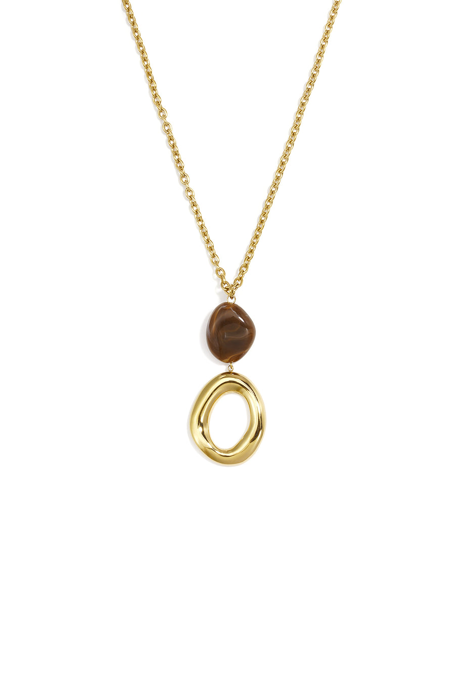 Collier femme avec pendentif rond en acier inoxydable - marron