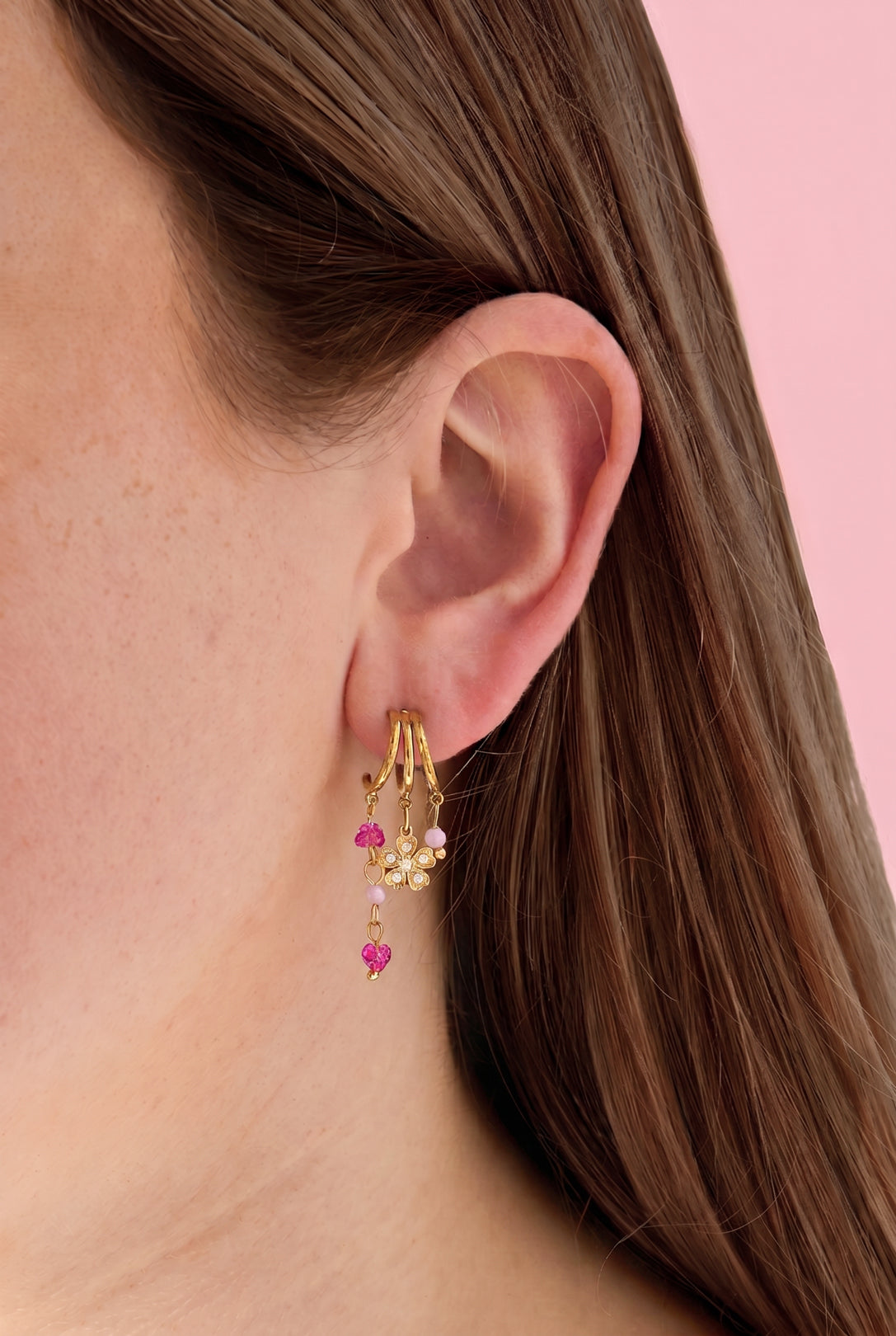 Boucles d'oreilles pendantes en acier inoxydable avec motif floral pour femmes - plaqué or – photo 2