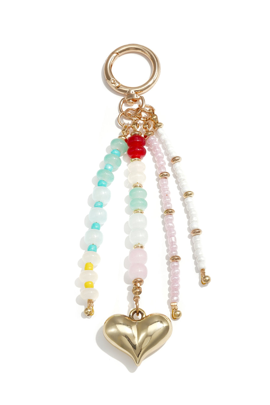 Pendentif de sac en verre avec cœur et perles – multicolore – décontracté