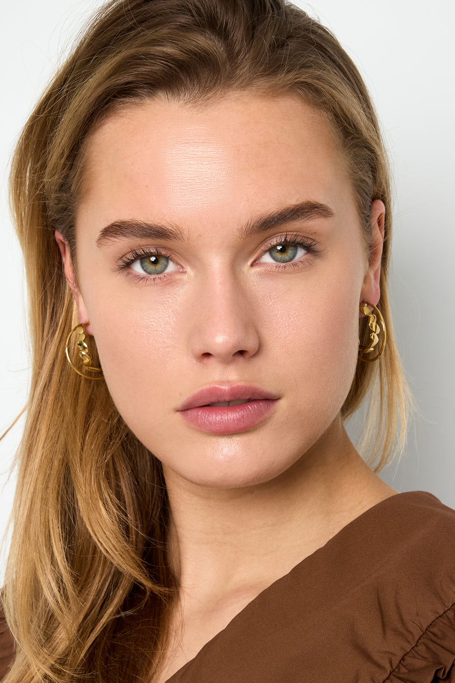 Stainless Steel Women's Heart and Round Hoop Earrings - Gold