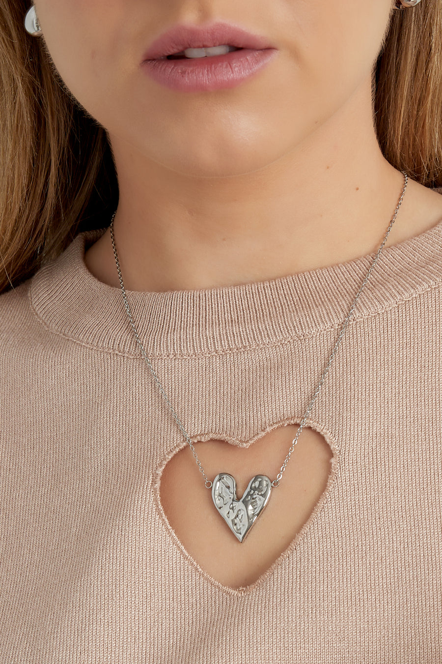 Collier femme avec pendentif en acier inoxydable en forme de cœur – couleur argent et couleur or
