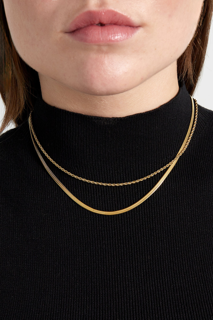 Collier femme multi-rangs en acier inoxydable avec chaîne à maillons – doré