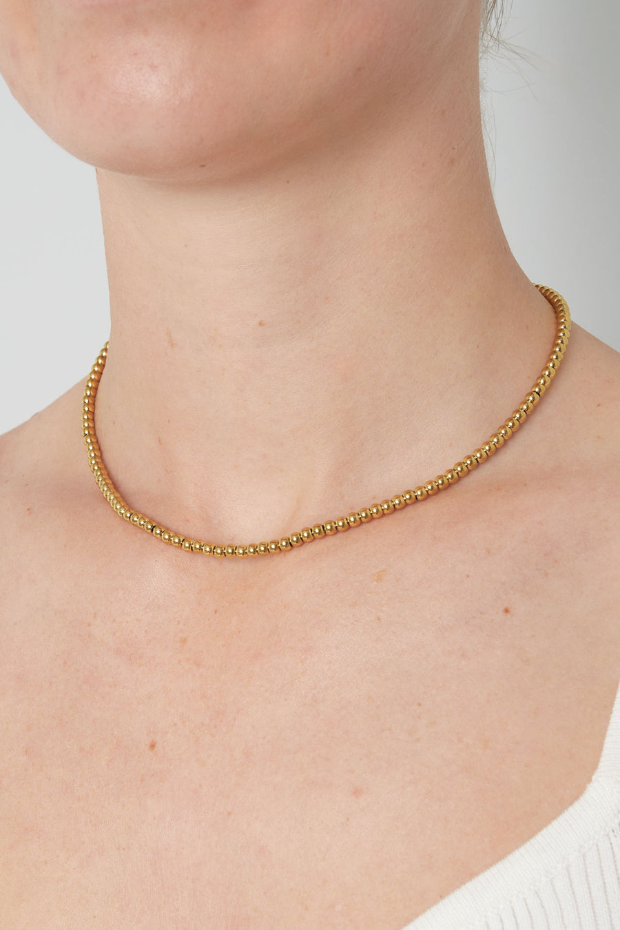 Collier de perles pour femme en acier inoxydable – couleur or et couleur argent