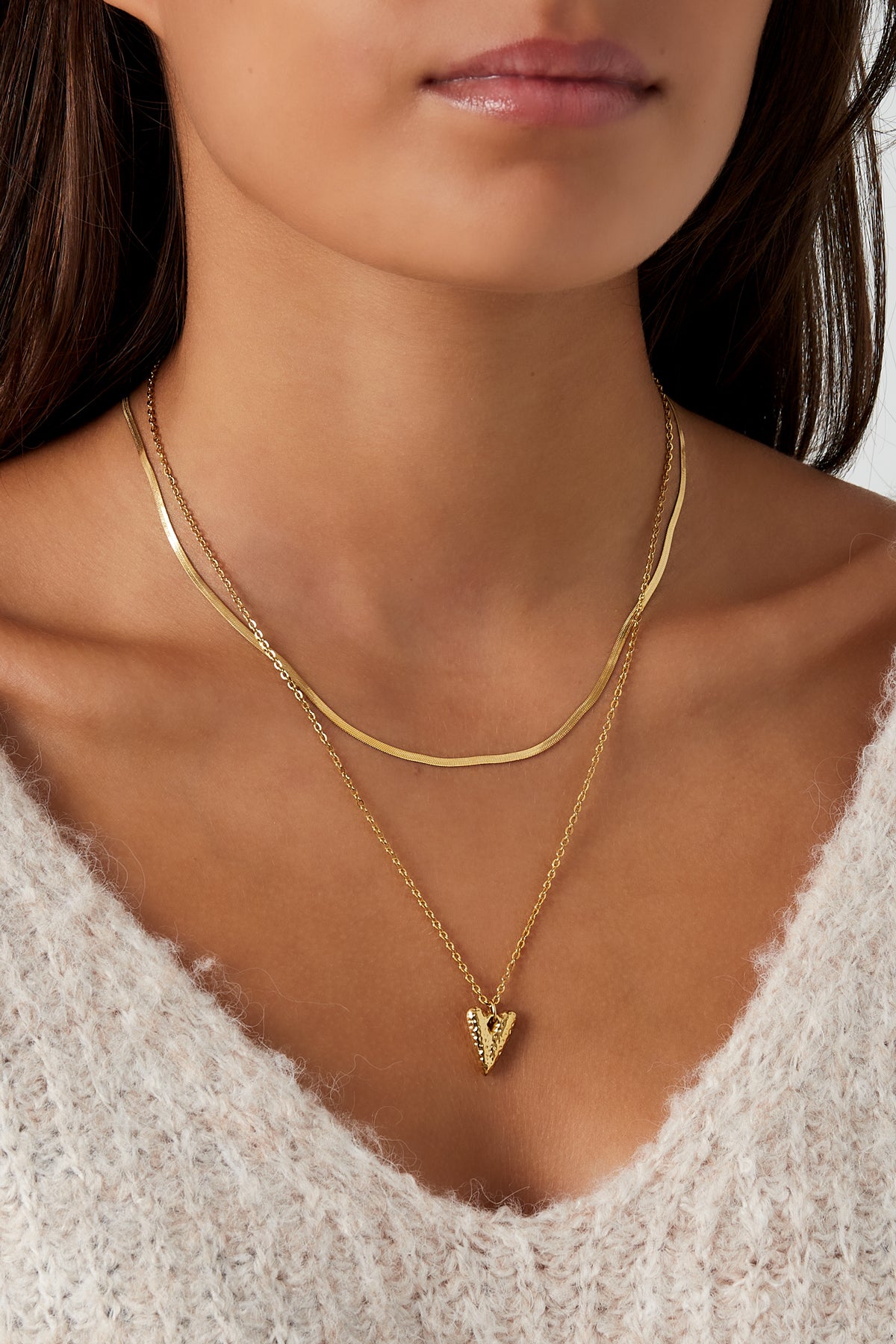 Layered stainless steel women's necklace with heart – gold and silver colored – image 3