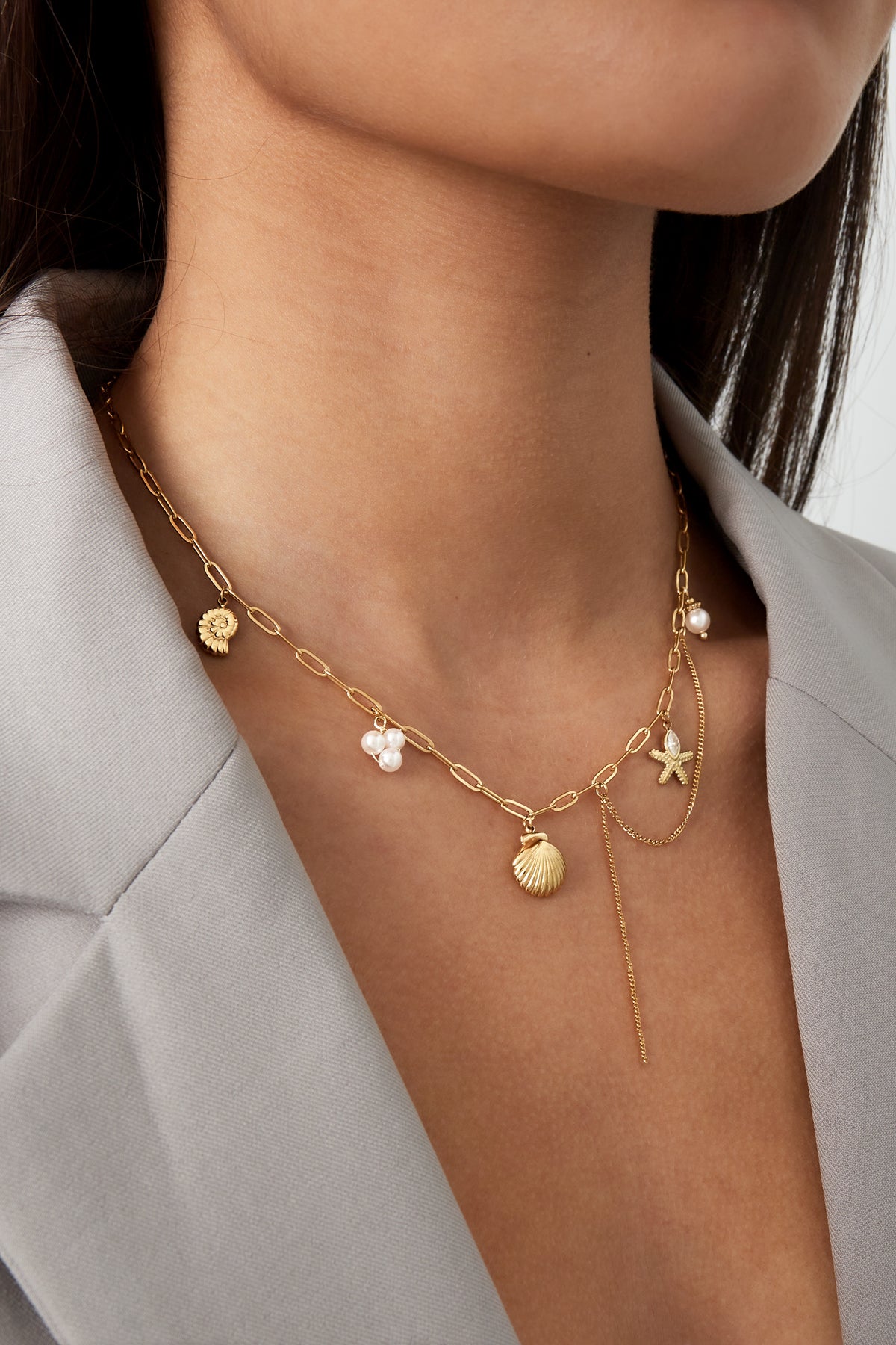 Women's necklace with pendant made of 304 stainless steel, imitation pearl, hematite, rhinestones – image 2