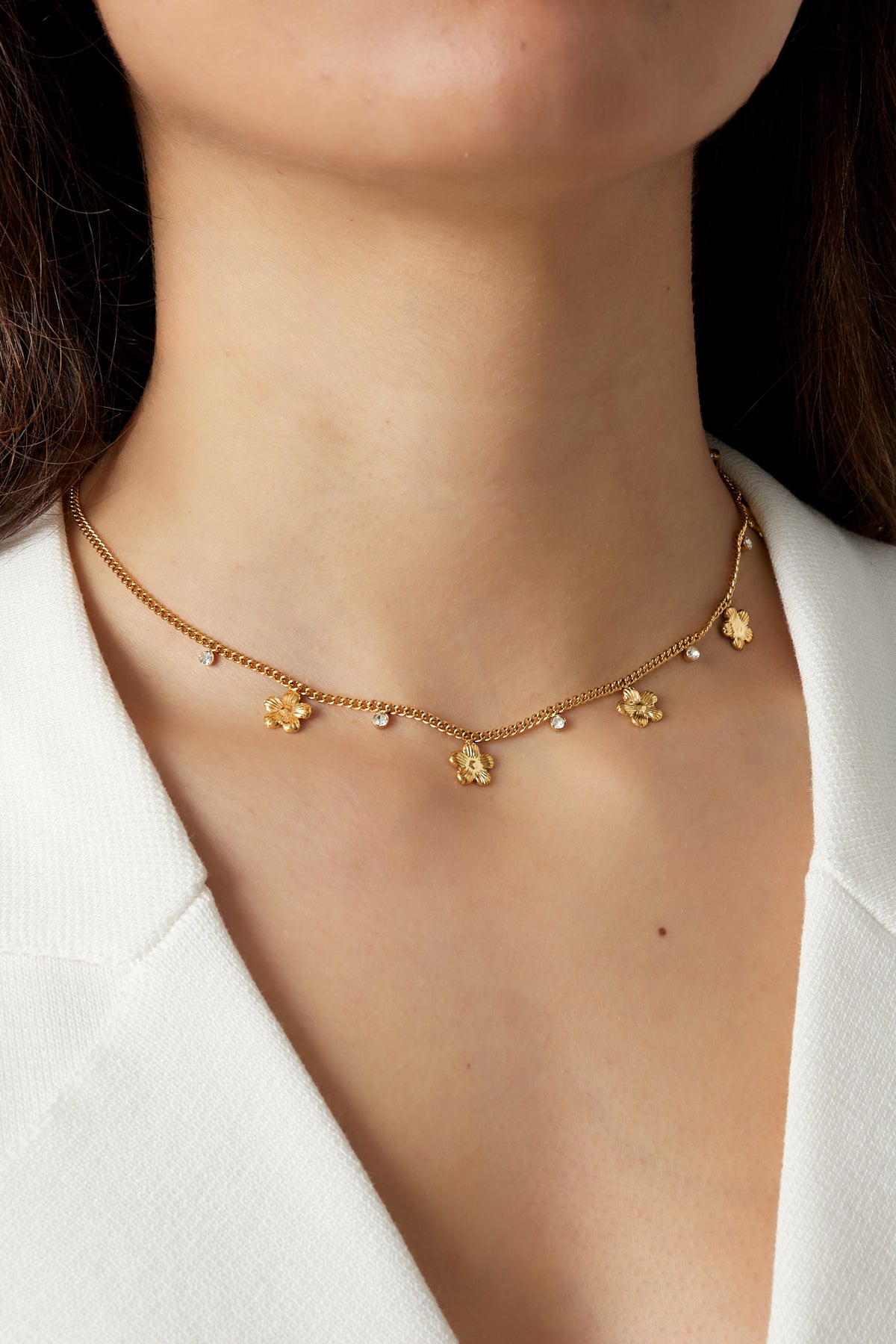 Women's stainless steel necklace with floral pendant - gold-colored – image 2