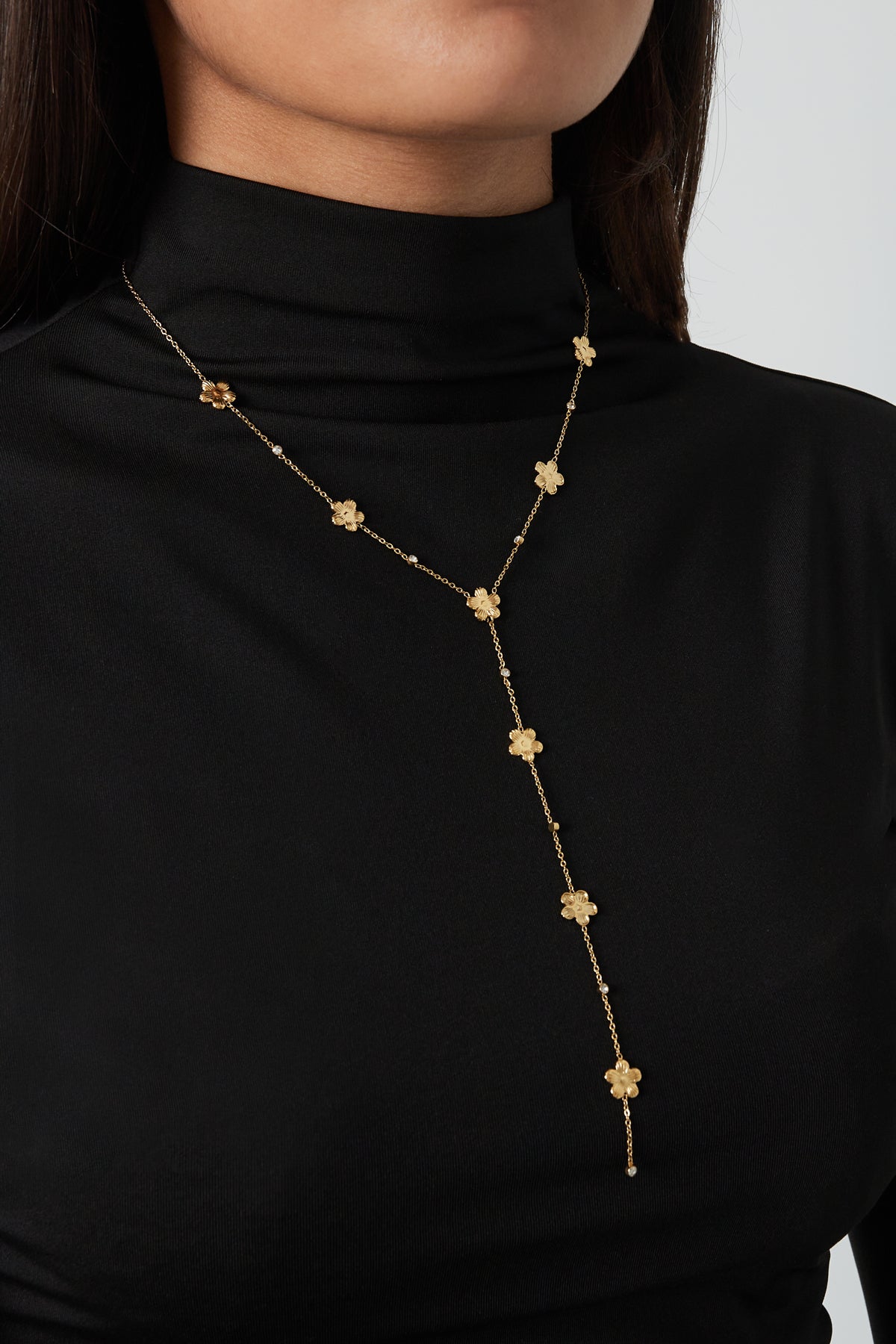 Collier femme en acier inoxydable avec pendentif motif floral – couleur or – photo 2