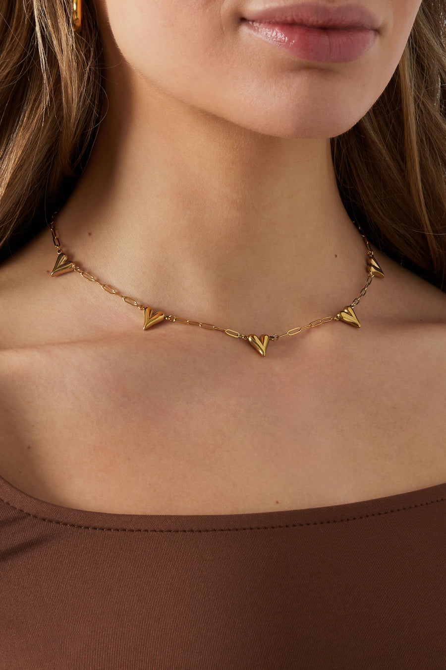 Collier chaîne pour femmes en acier inoxydable avec pendentif cœur – doré