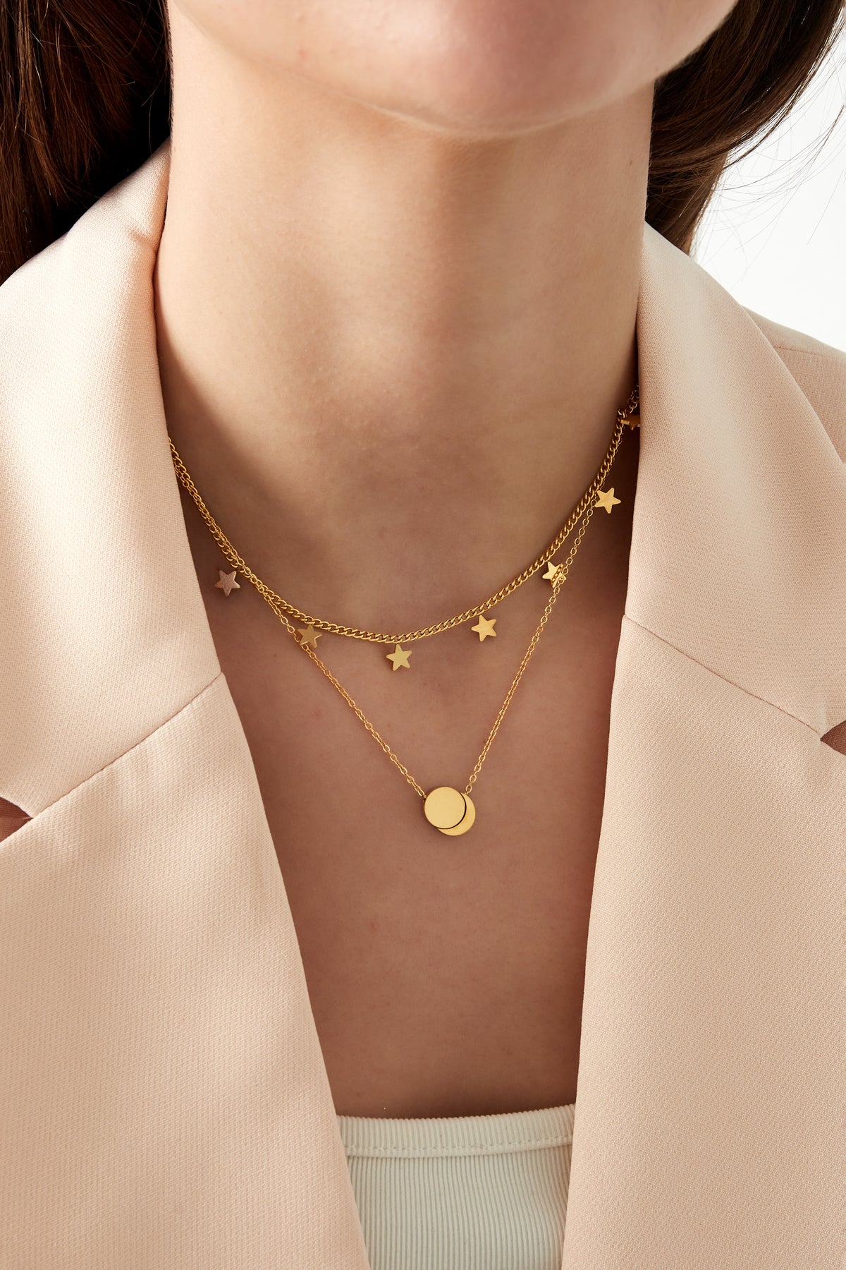 Layered stainless steel women's necklace with star motif – gold and silver-coloured – image 2
