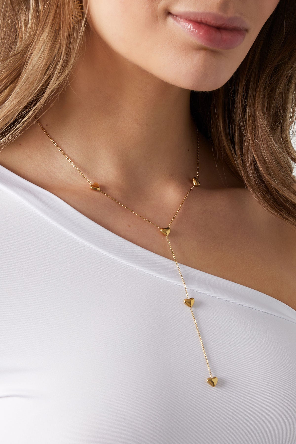 Ladies' stainless steel necklace with heart-shaped pendant – gold and silver colored – image 2