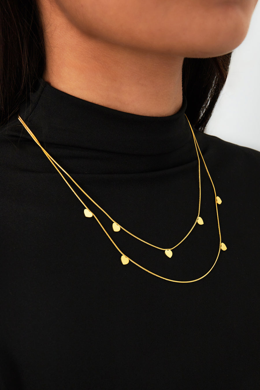 Collier superposé pour femme en acier inoxydable avec cœur – doré et argenté