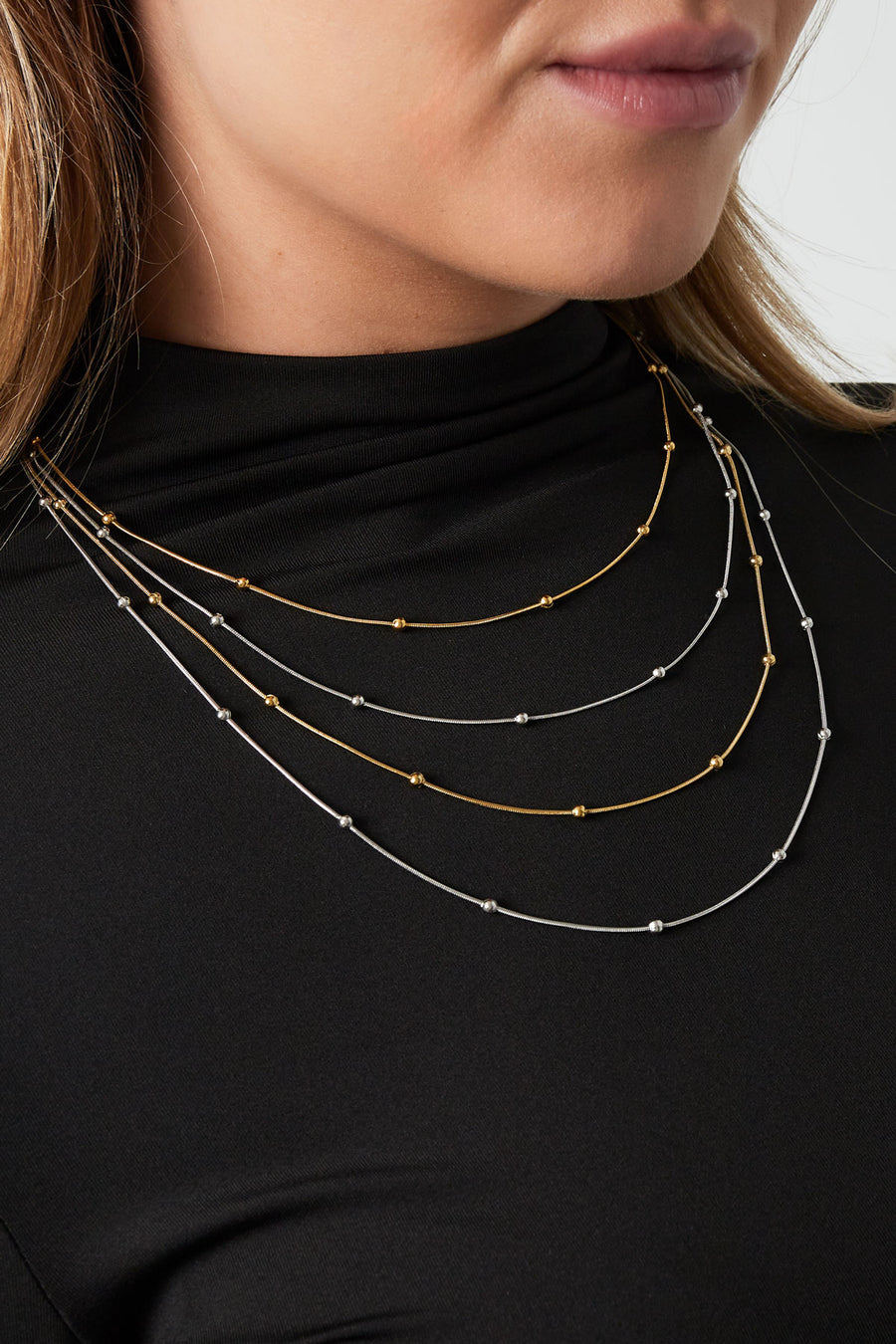 Collier femme superposé en acier inoxydable avec forme organique – plusieurs couleurs
