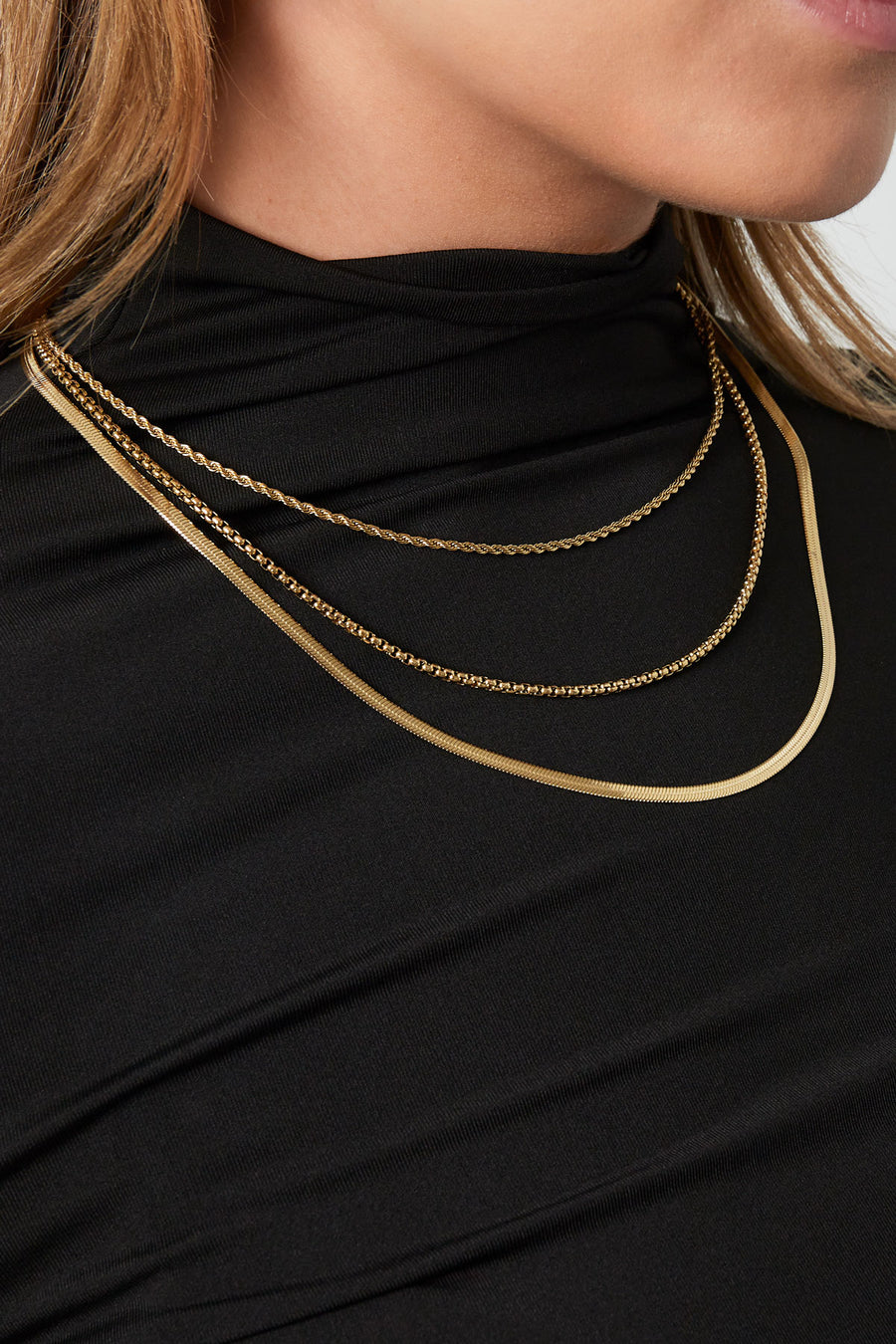 Collier femme superposé en acier inoxydable à forme organique – couleur or