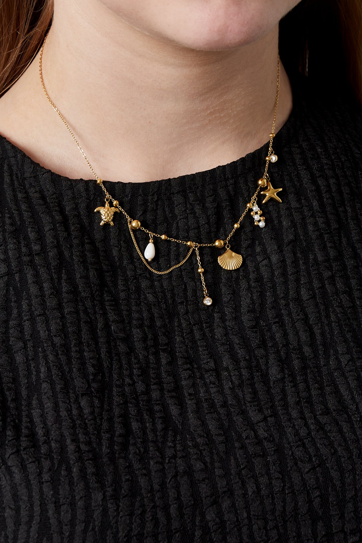 Women's necklace with pendant made of 304 stainless steel, imitation pearl, shell, rhinestones with ocean details – image 2