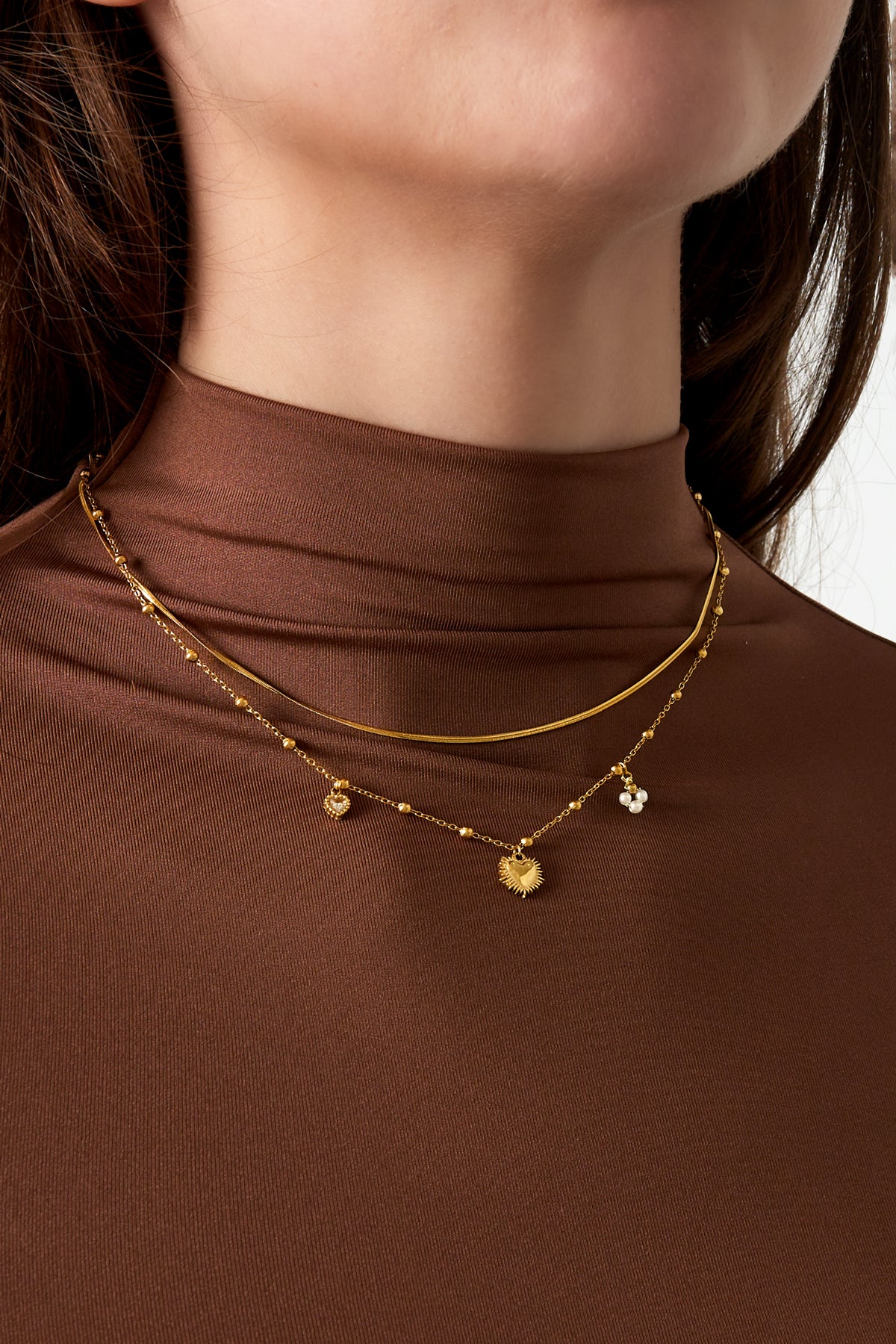 Layered women's necklace made of 304 stainless steel, imitation pearl with heart shape – image 2