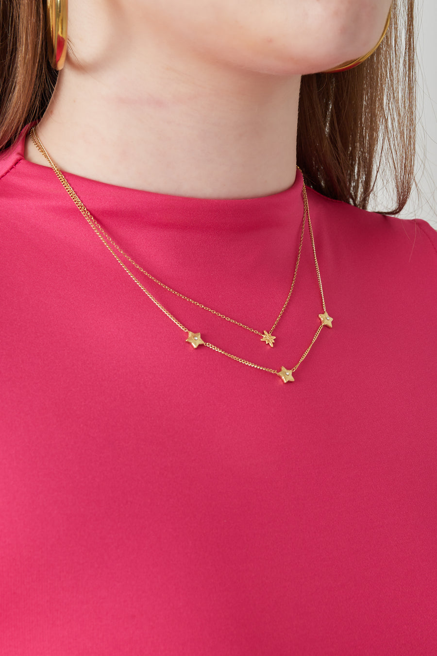 Collier superposé pour femme en acier inoxydable 304 avec motif étoile – couleur or