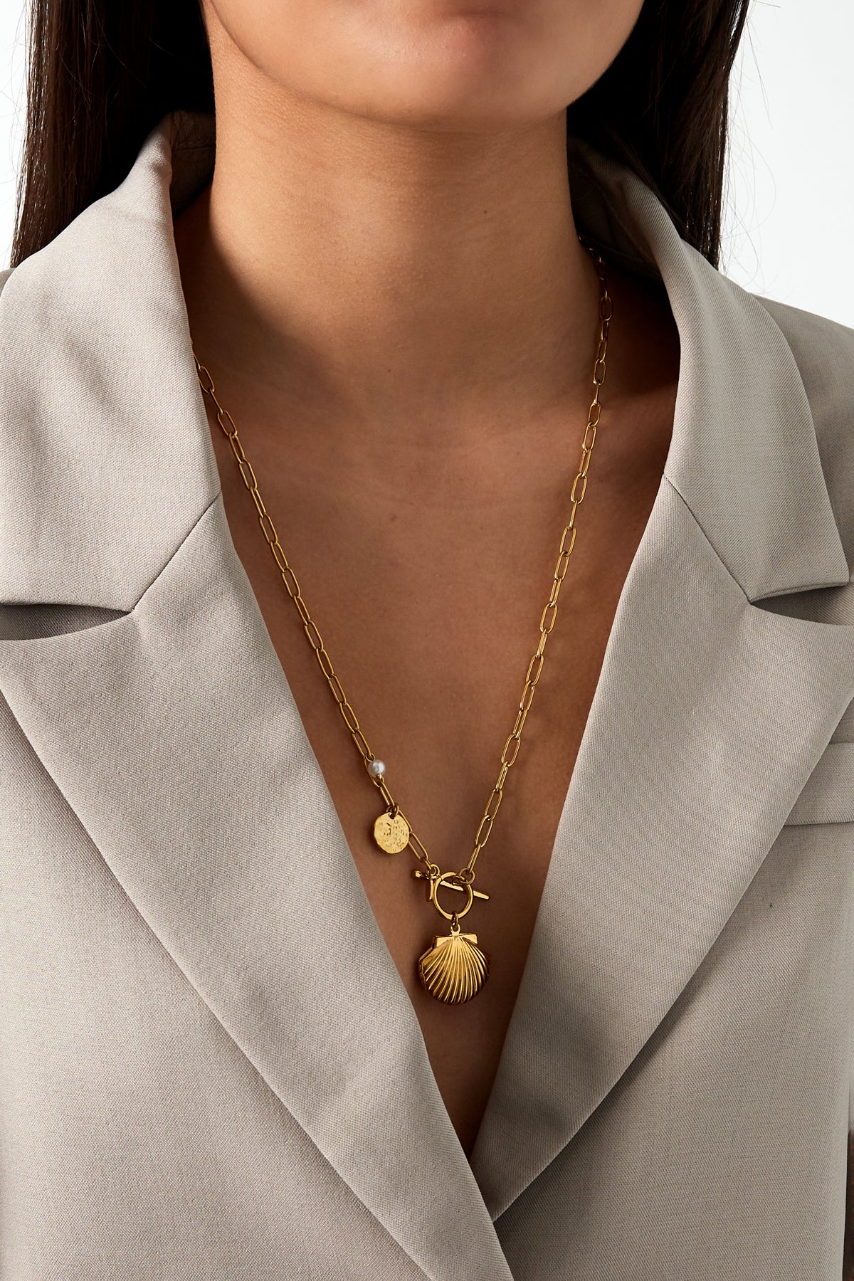 Women's necklace with 304 stainless steel pendant, imitation pearl with ocean details – image 2
