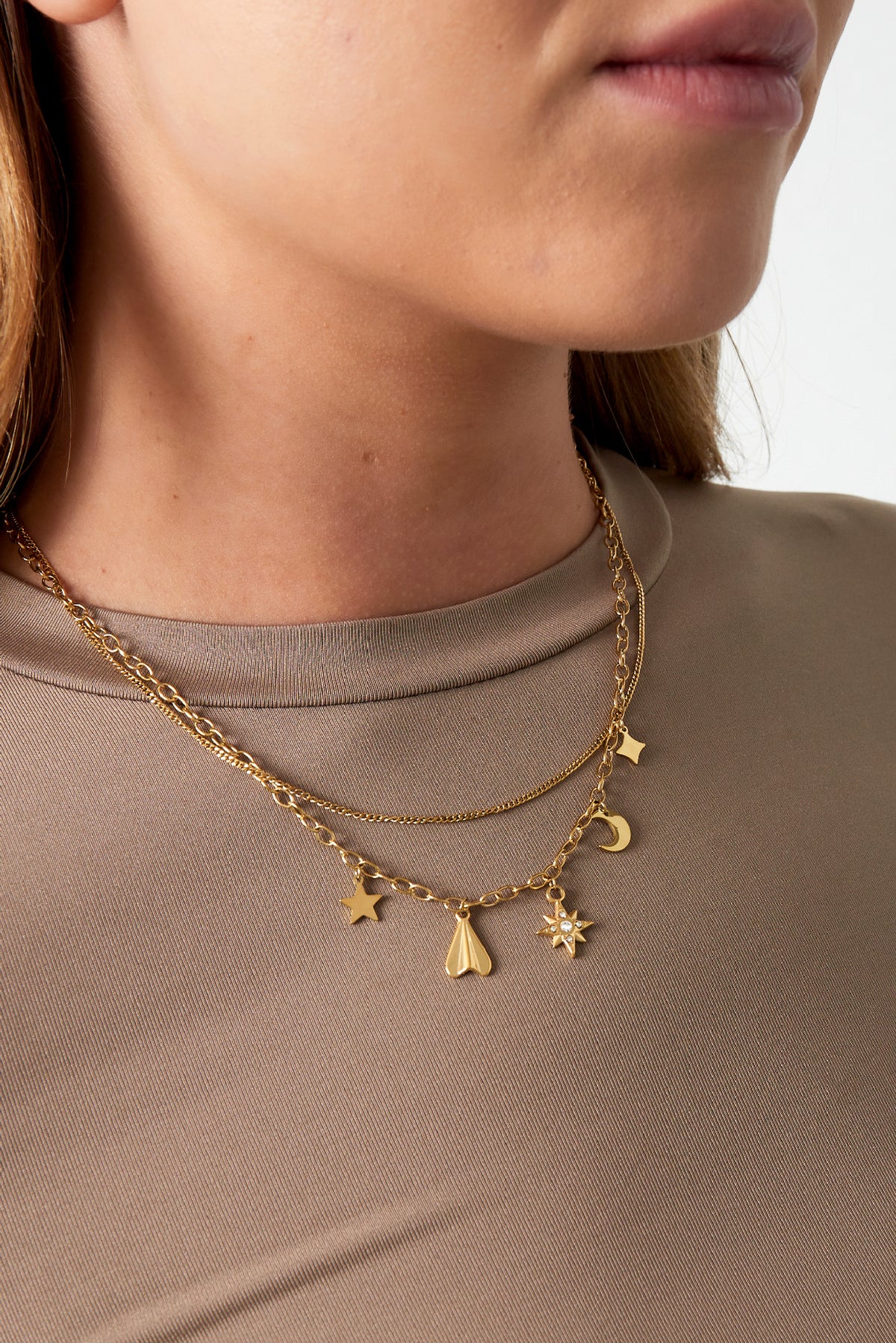 Layered Ladies Necklace made of 304 Stainless Steel with Sun Motif – Gold and Silver Tone – image 2
