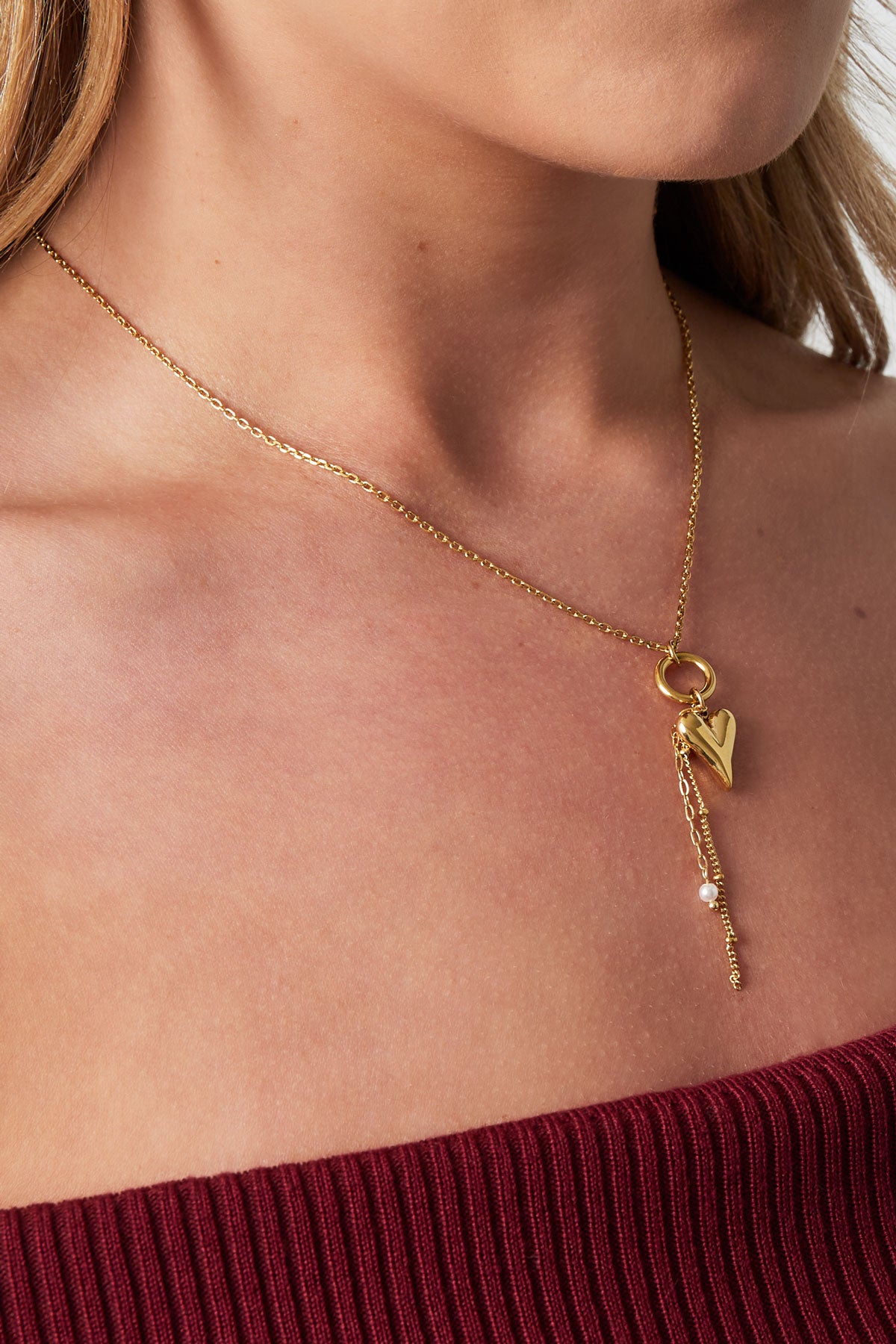 Women's necklace with 304 stainless steel pendant, imitation pearl with heart shape – image 2