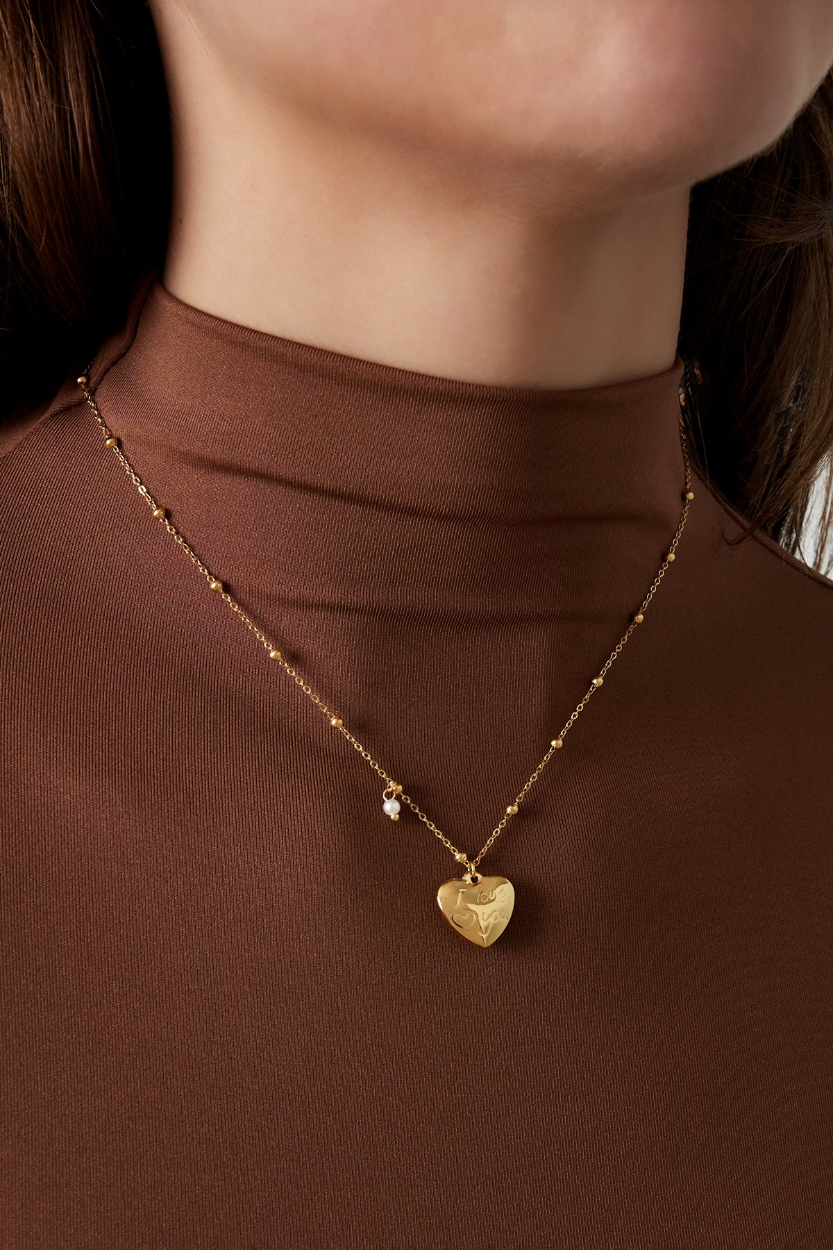 Collier femme en acier inoxydable 304 avec pendentif perle imitation cœur – photo 2
