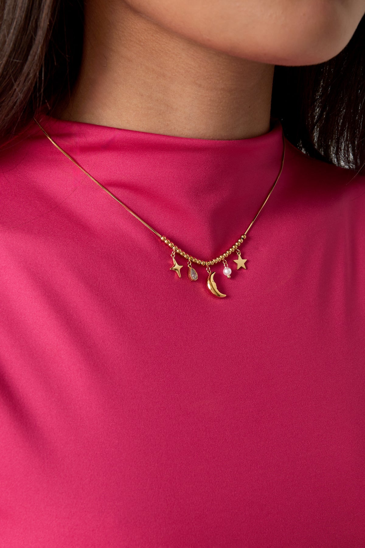 Collier pour femme avec pendentif en acier inoxydable 304, strass, perle d'imitation à motif soleil – photo 2