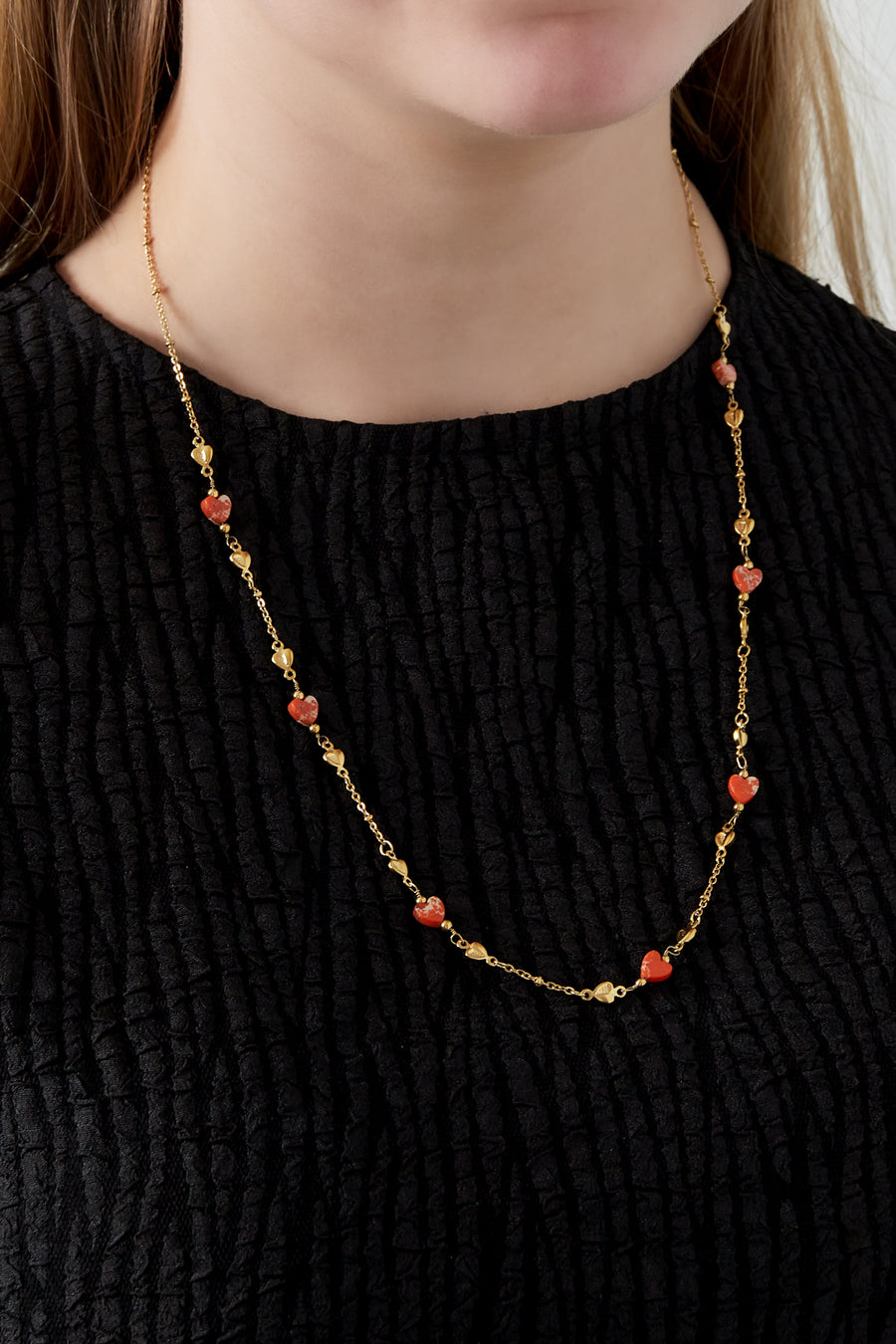 Collier maille pour femme en acier inoxydable 304, Pierre d'imitation, hématite avec cœur