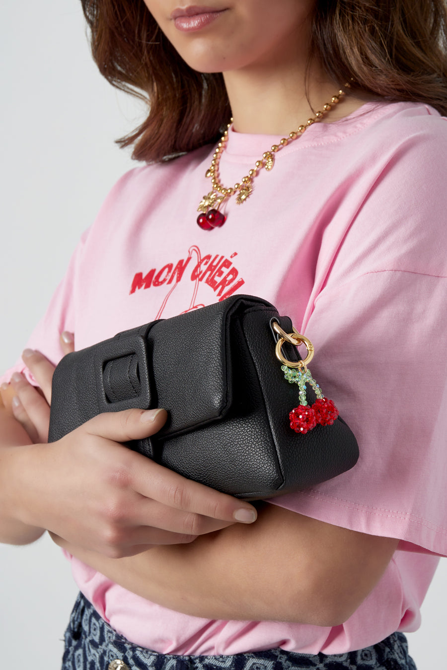 Sac à bandoulière en cristal avec motif fruits – rouge – décontracté pour usage quotidien