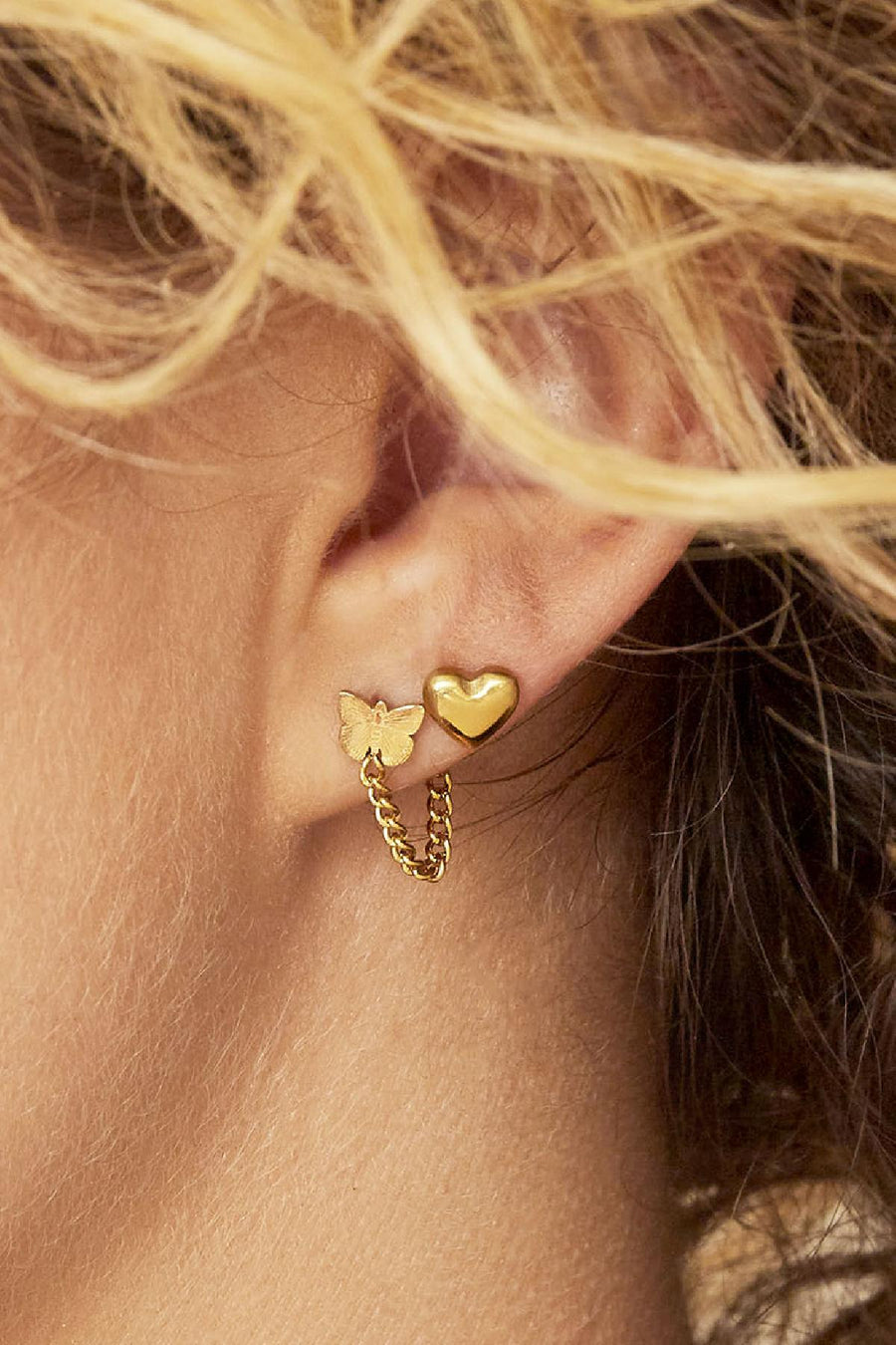 Puces d'oreilles pour femme en acier inoxydable avec motif cœur – couleur or et couleur argent