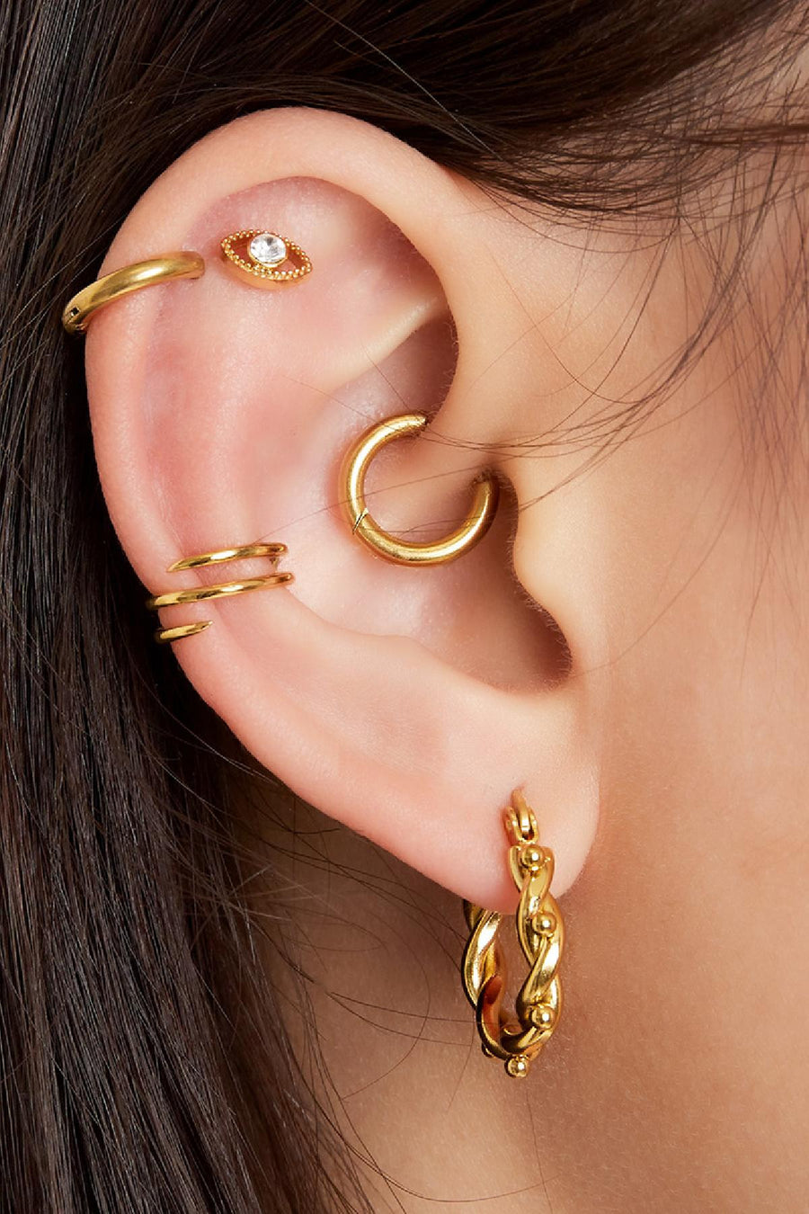 Ear cuff pour femme en acier inoxydable avec forme géométrique – couleur or et argent