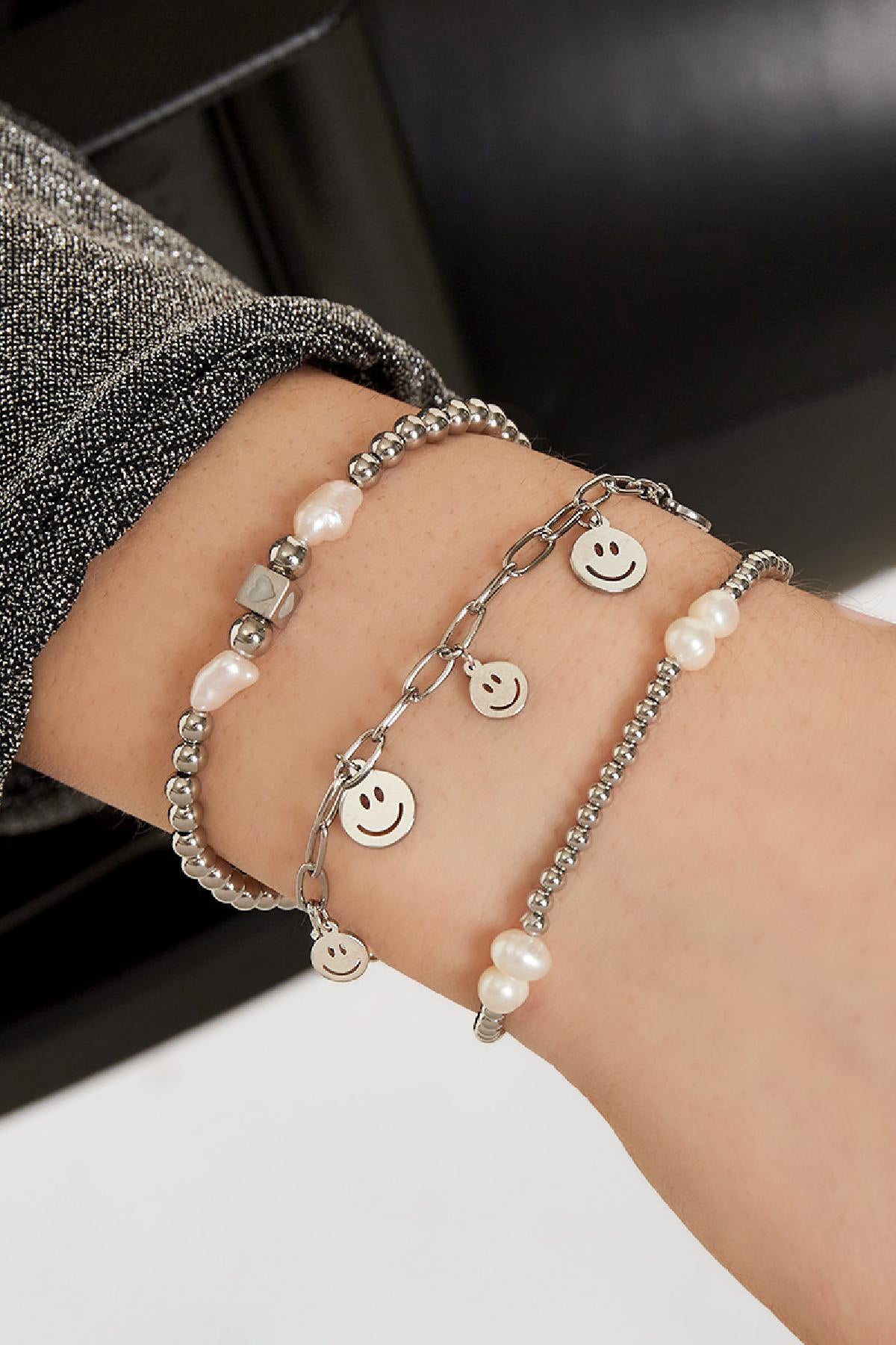 Bracelet à breloques pour femmes en acier inoxydable avec motif smiley – couleur or et argent – photo 4