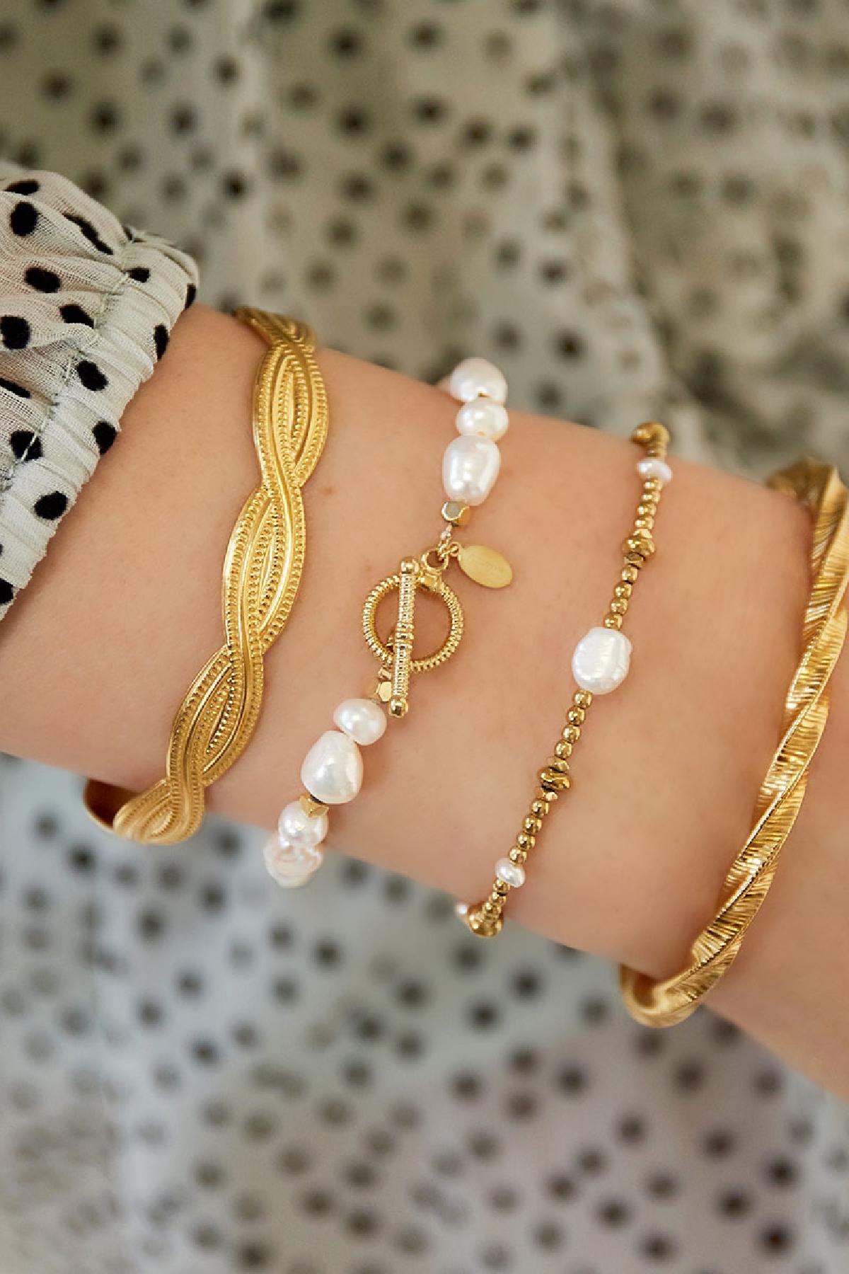 Stainless Steel Beaded Bracelet for Women – Gold and Silver Tone – image 2