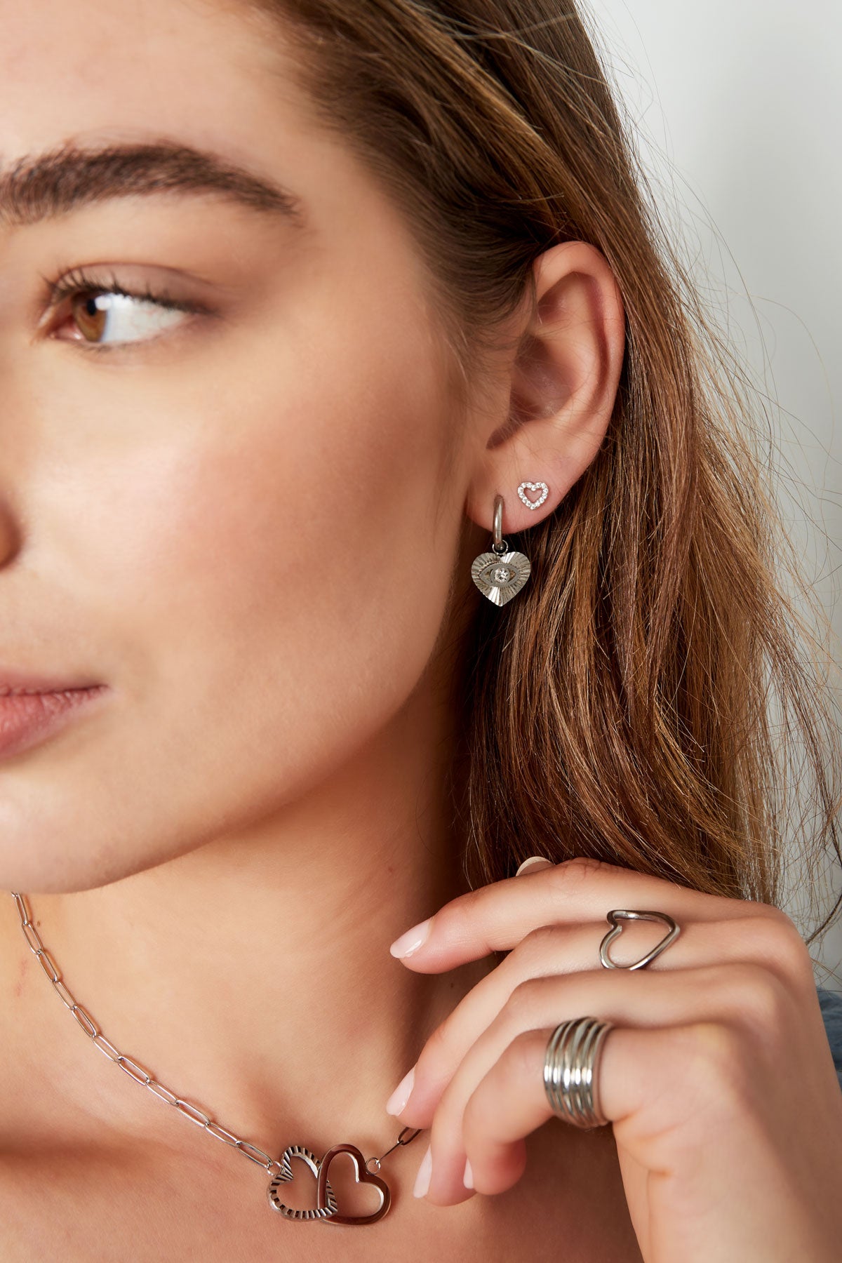 Women's Stud Earrings in Copper with Heart Shape – Gold and Silver Tone – image 2