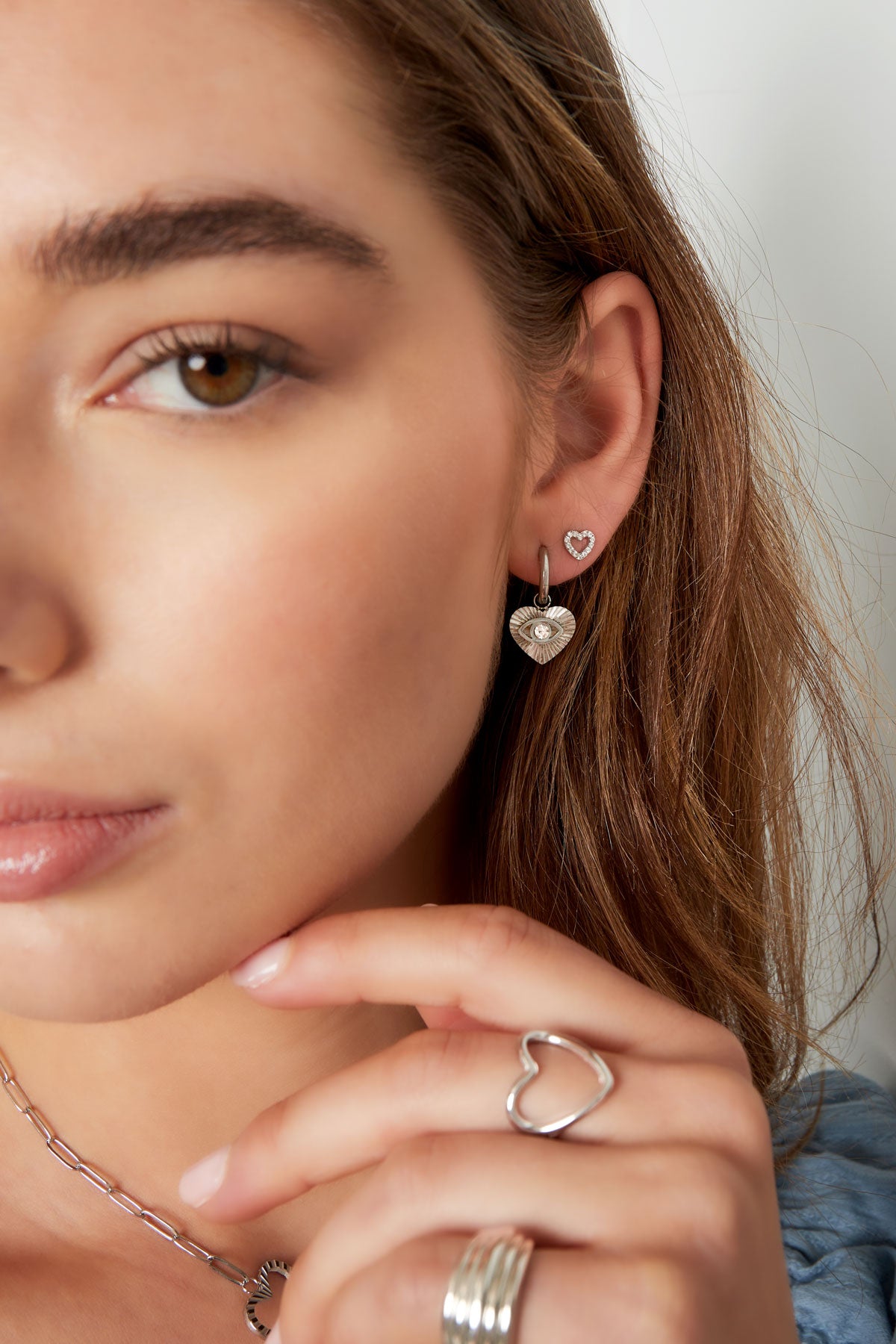 Women's Stud Earrings in Copper with Heart Shape – Gold and Silver Tone – image 4
