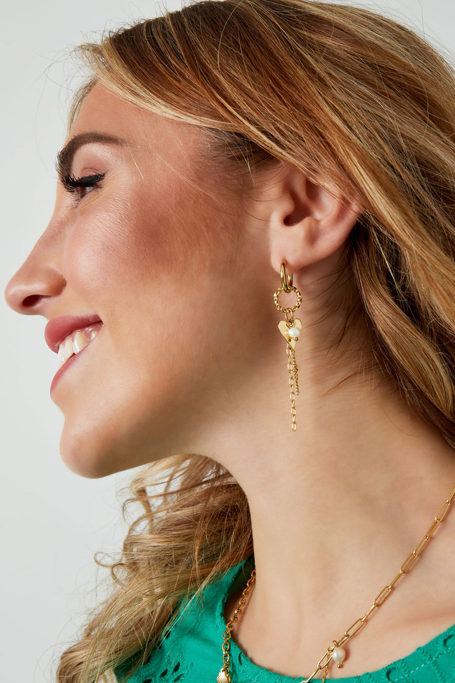 Boucles d'oreilles pendantes pour femmes en acier inoxydable, perle cœur – dorées et argentées