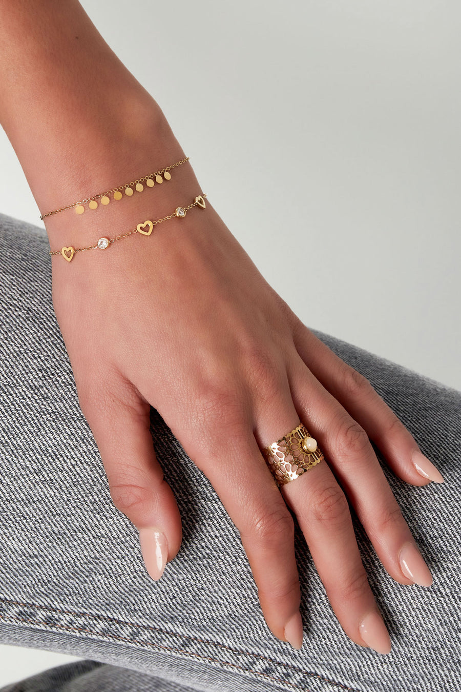 Bracelet à maillons pour femme en acier inoxydable avec forme de cœur – couleur or