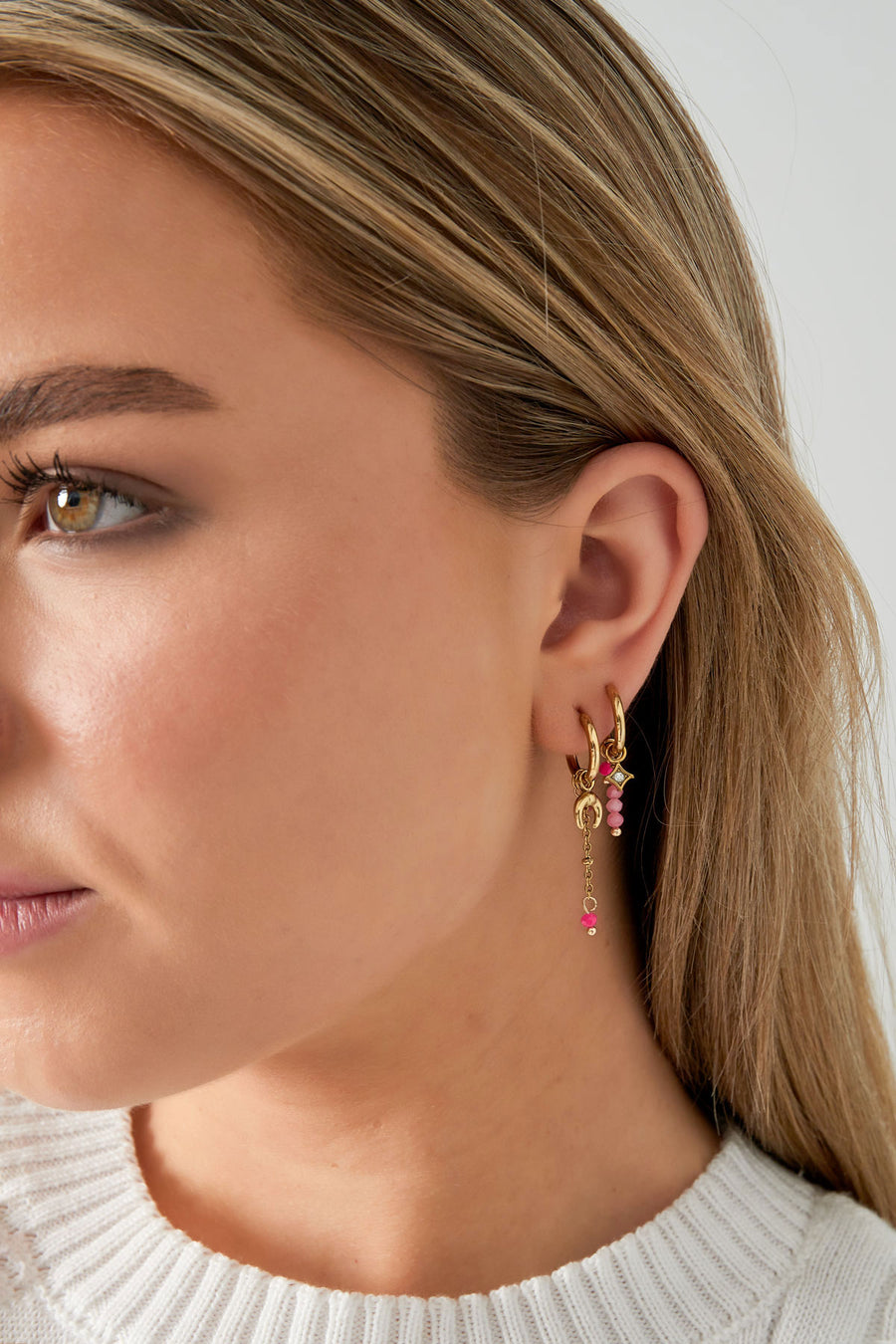 Boucles d'oreilles pendantes perlées pour femmes en acier inoxydable, verre, strass – vert et rose