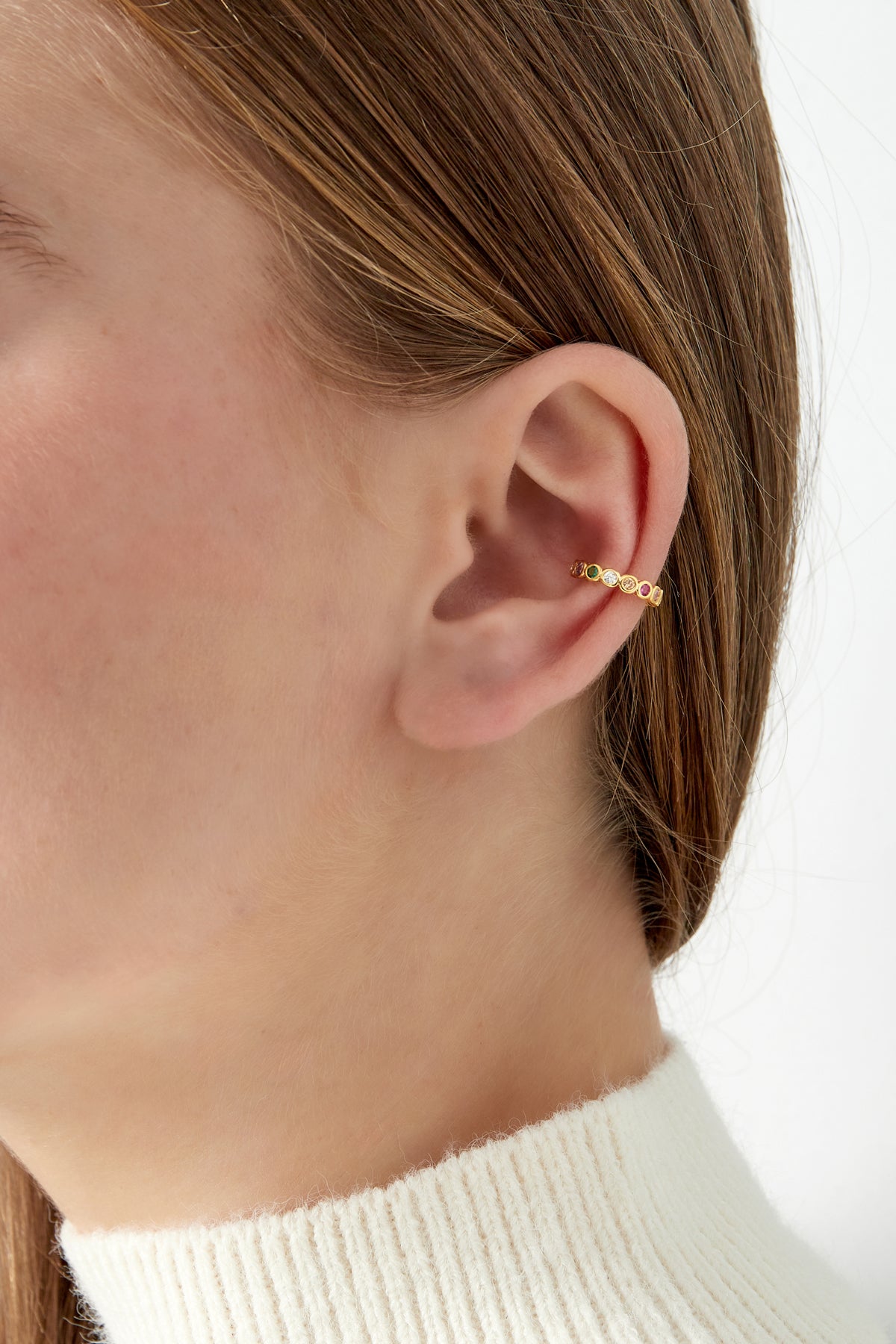 Boucle d'oreille manchette pour femme en cuivre de forme géométrique – couleur or et couleur argent – photo 3
