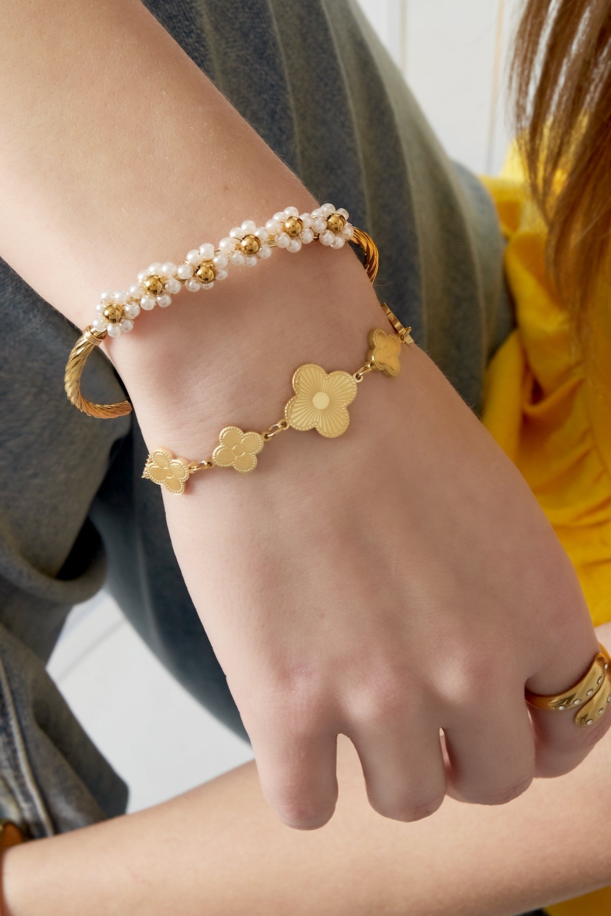 Bracelet manchette en acier inoxydable pour femmes – doré – photo 2