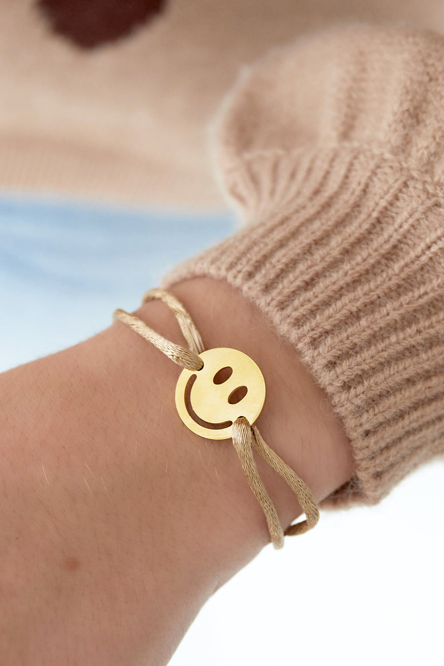 Bracelet tressé pour femme en acier inoxydable 304, polyester avec motif smiley – plusieurs coloris