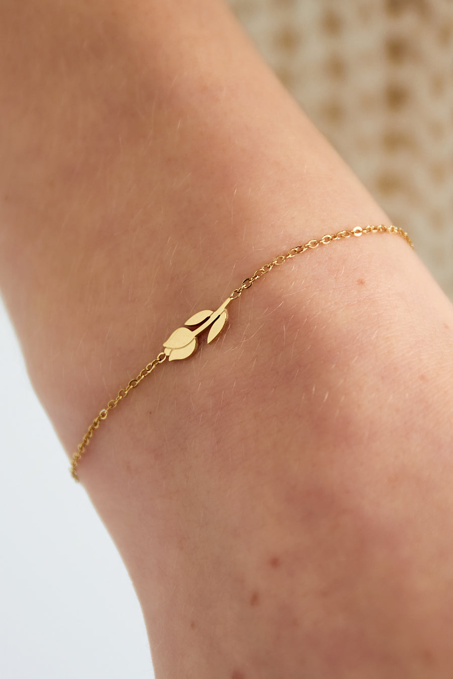 Bracelet à breloques pour femme en acier inoxydable 304, motif floral – ton or et argent