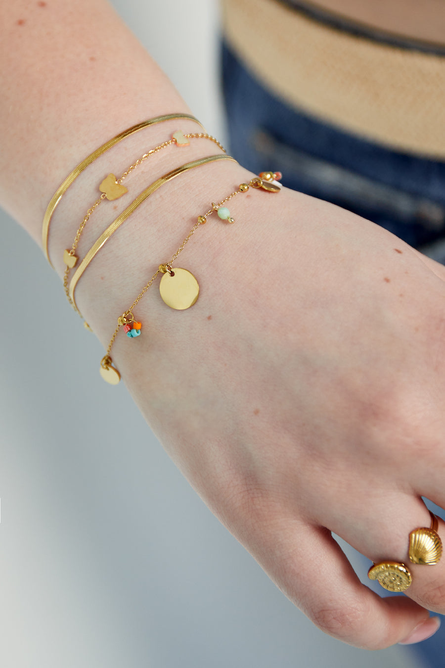Bedelarmband voor dames van 304 roestvrij staal – goudkleurig