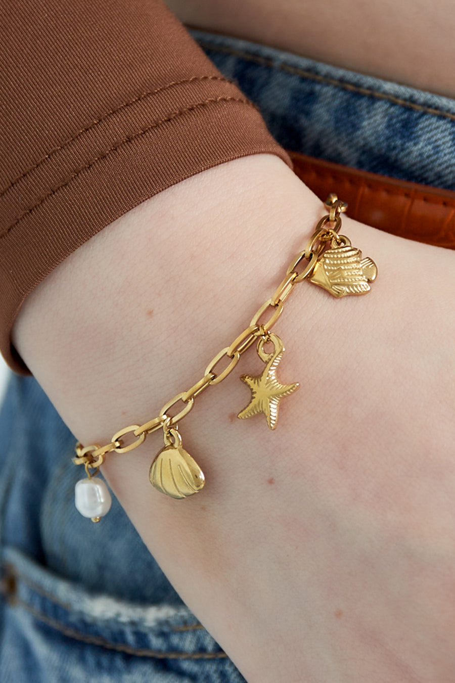 Bracelet à charms pour femme en acier inoxydable – coloris or et argent