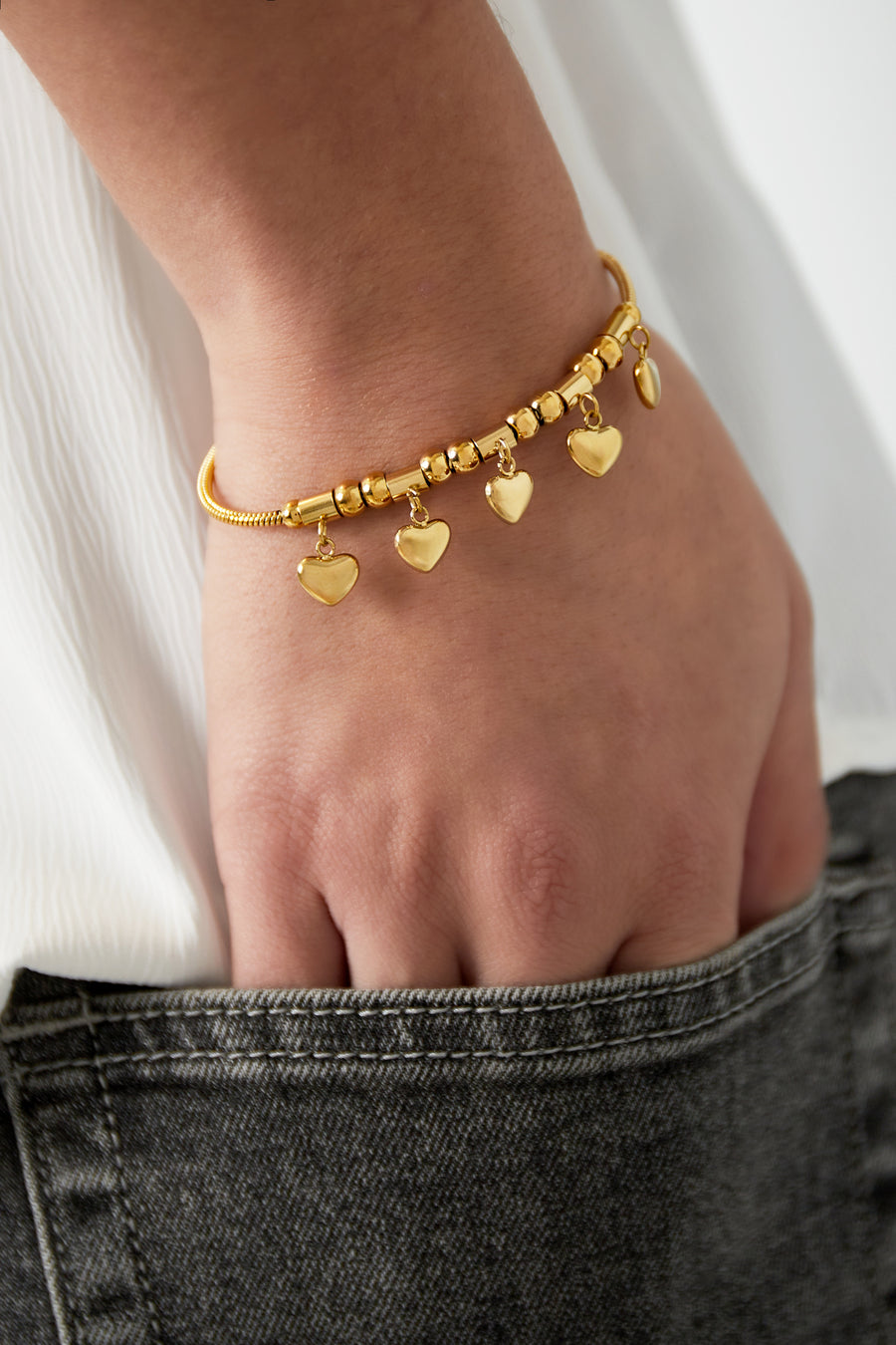 Bracelet à breloques pour femmes en acier inoxydable - doré et argenté