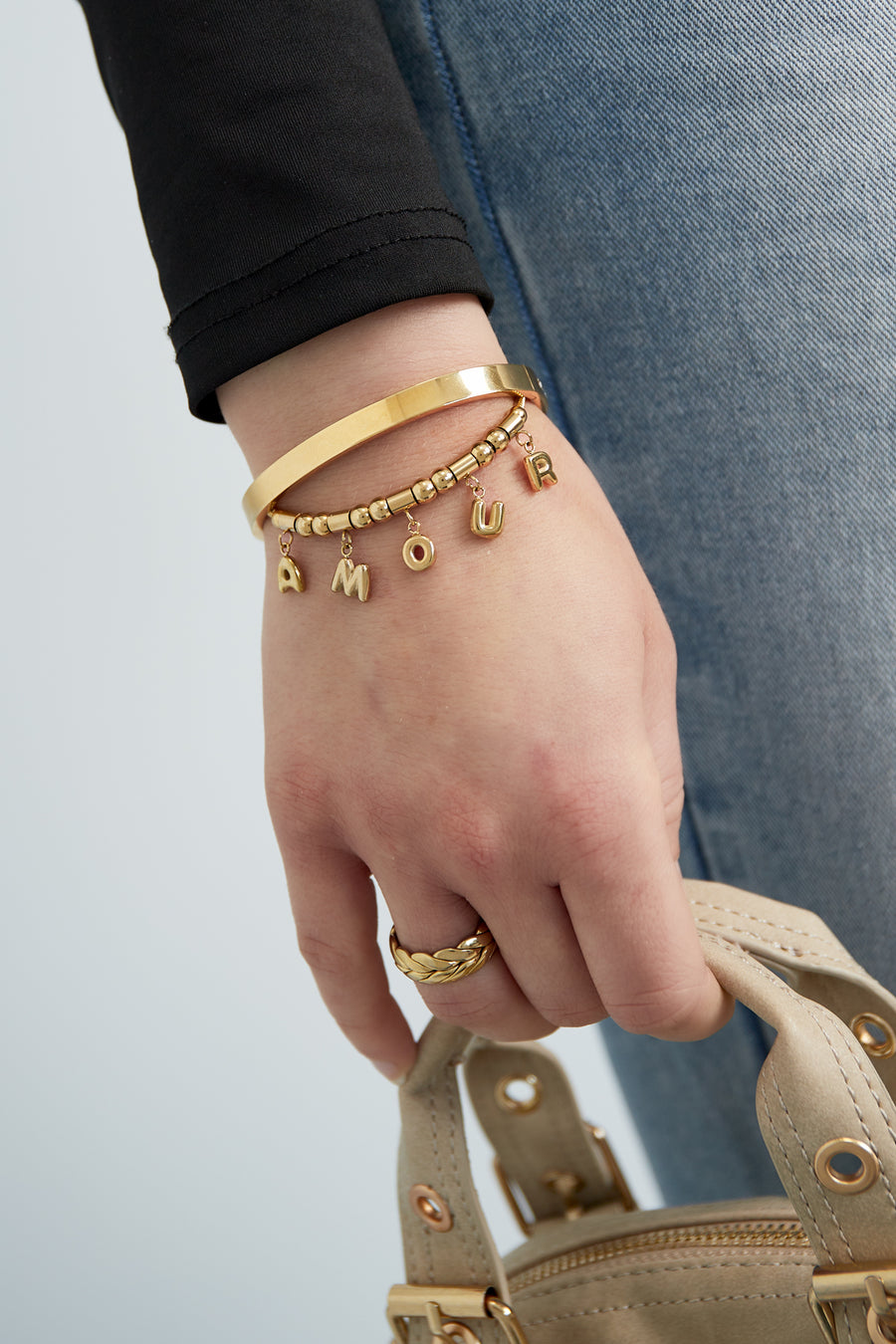 Bracelet à charms en acier inoxydable pour femmes - couleur or et couleur argent