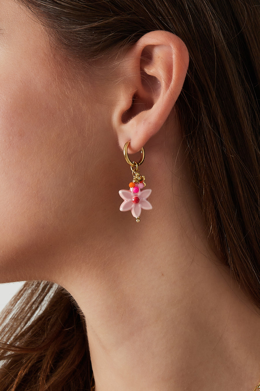 Boucles d'oreilles pendantes pour femmes en acier inoxydable 304, céramique, verre, hématite avec motif floral – rose
