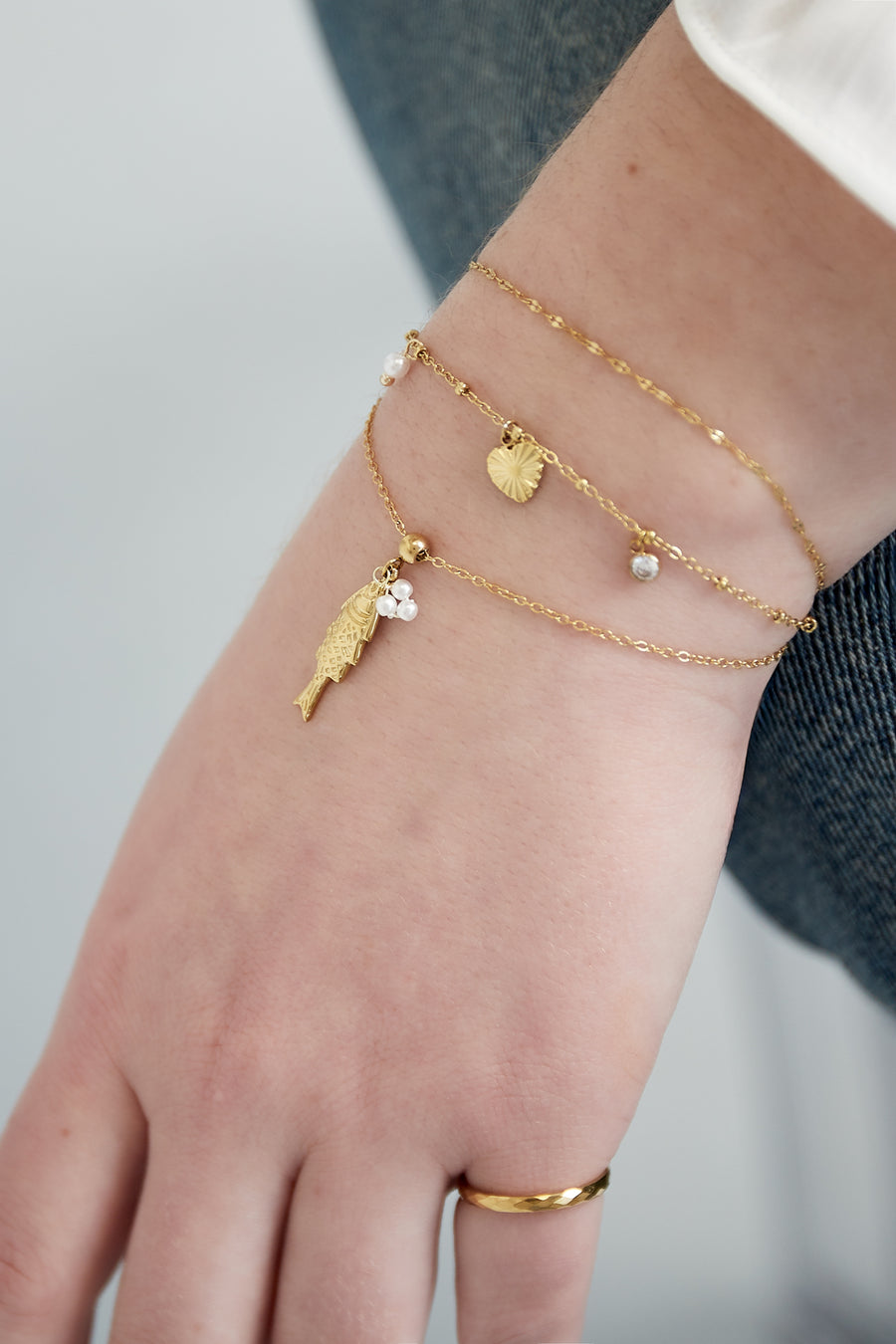 Bracelet à breloques pour femmes en acier inoxydable 304, fausse perle à motif animal