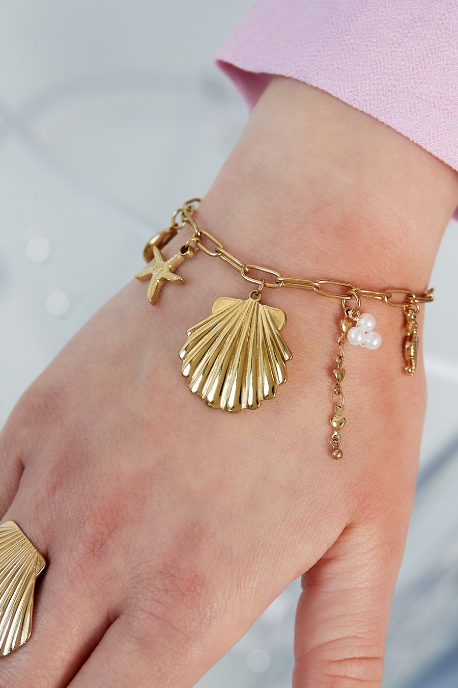 Bracelet à charms pour femme en acier inoxydable 304 – doré