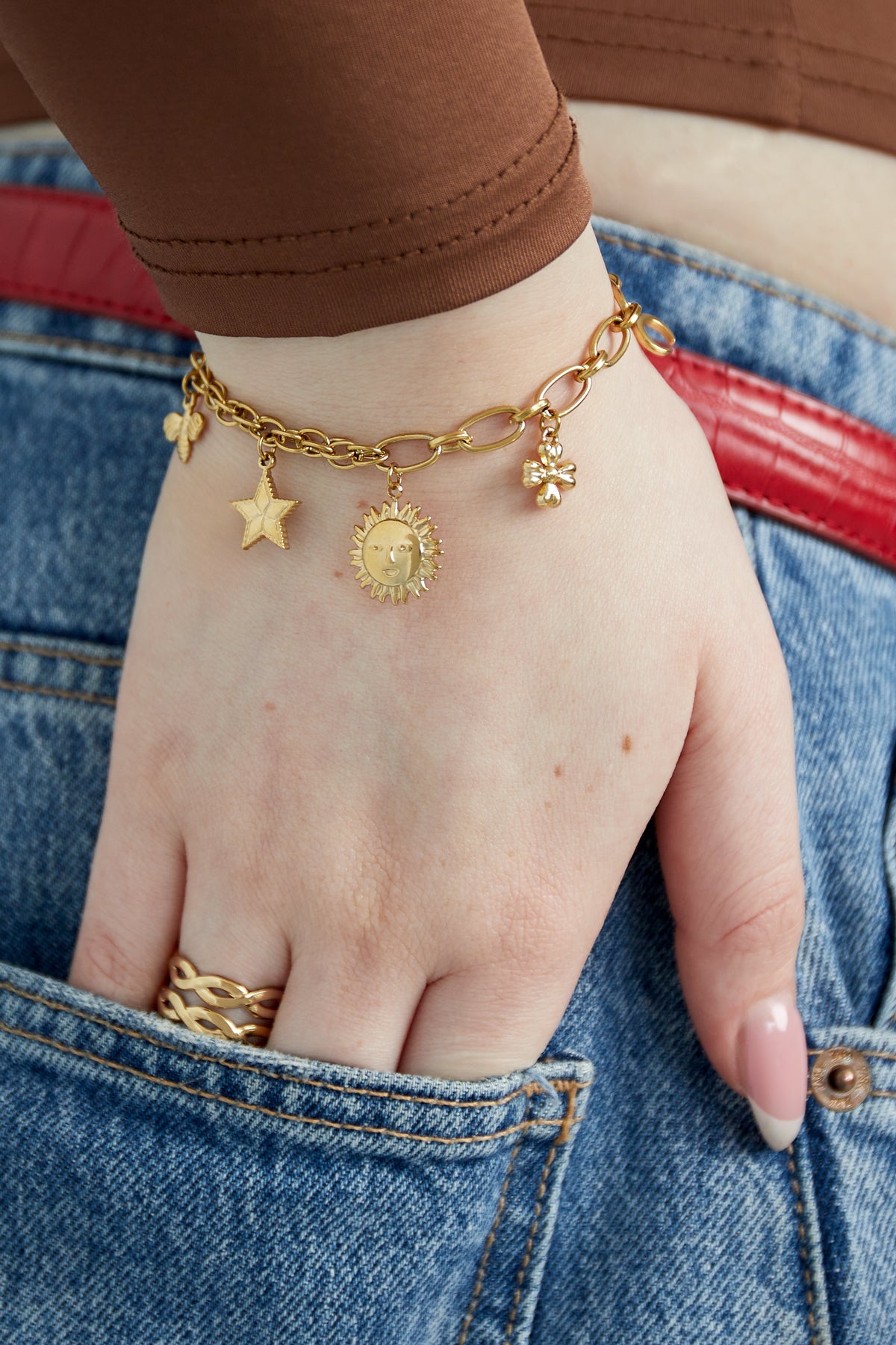 Bracelet à breloques pour femmes en acier inoxydable 304 – couleur or et couleur argent – photo 2