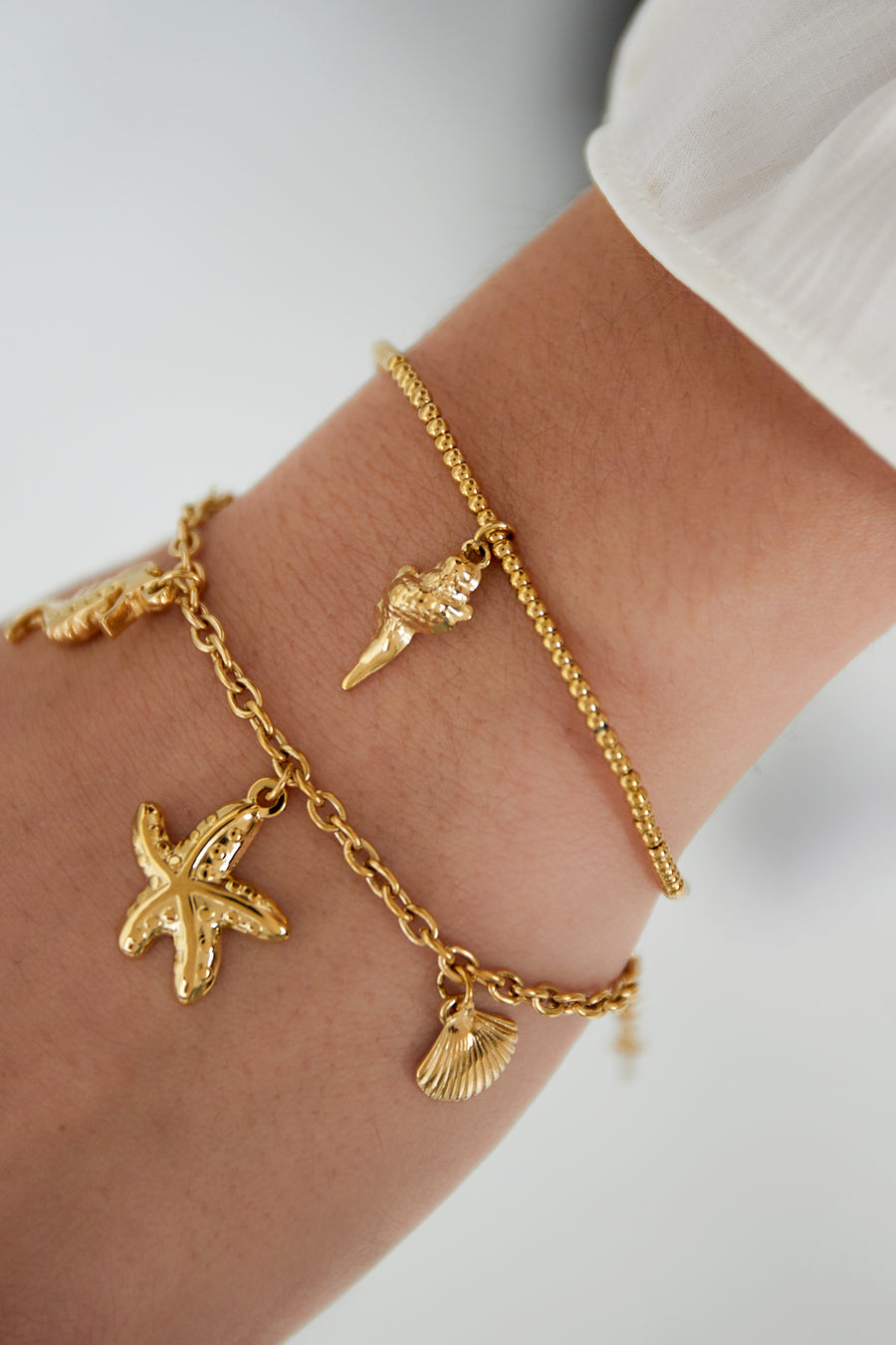 Bracelet de perles pour femme en acier inoxydable 304 – couleur or